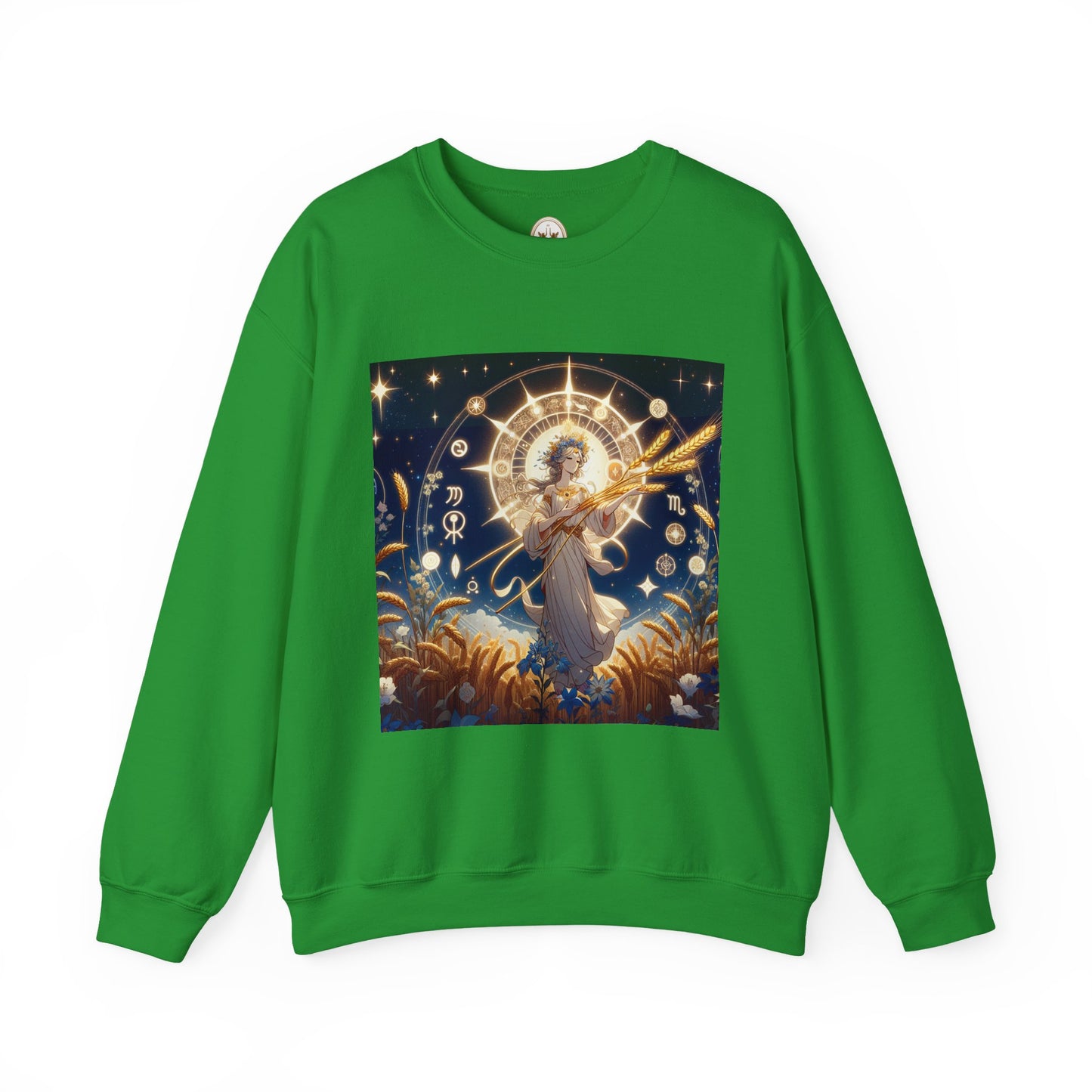 Unisex Heavy Blend™ Crewneck Sweatshirt, anime girl in wheat field, Virgo Zodiac Design