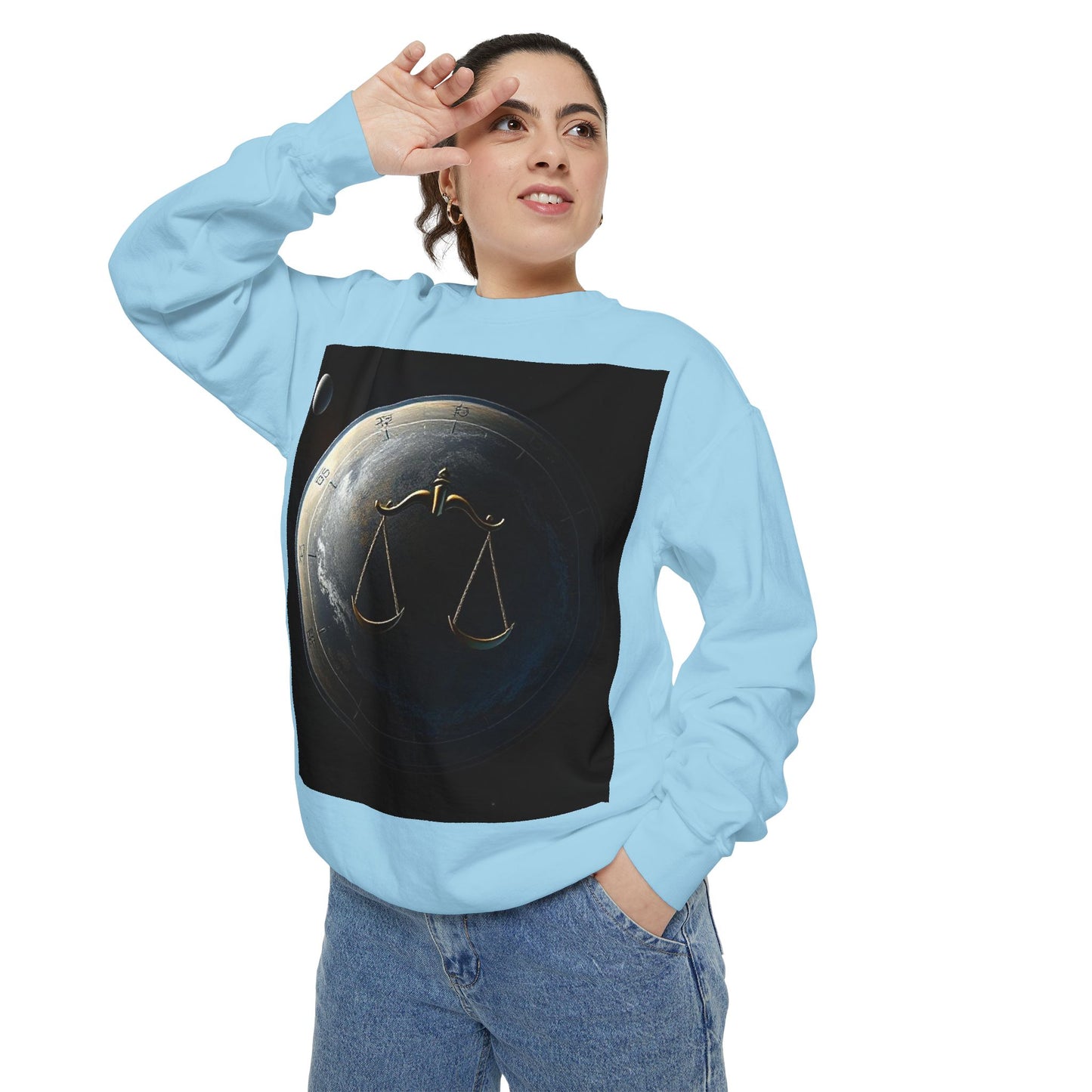 Garment-Dyed Sweatshirt, Unisex, Space Animal Design, Libra