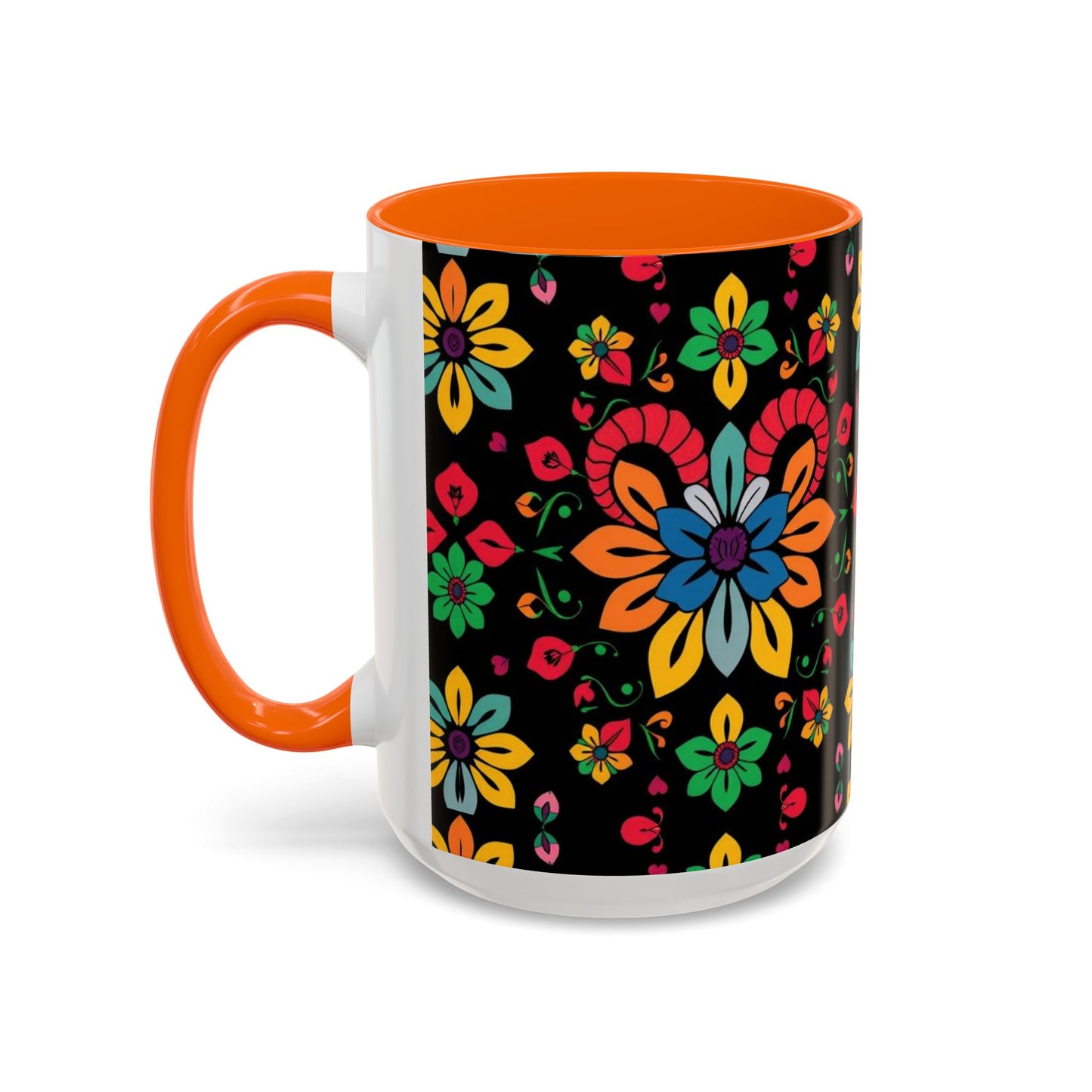 Accent Coffee Mug, Aries, Zodiac v3, Flower Pattern, (11, 15oz)