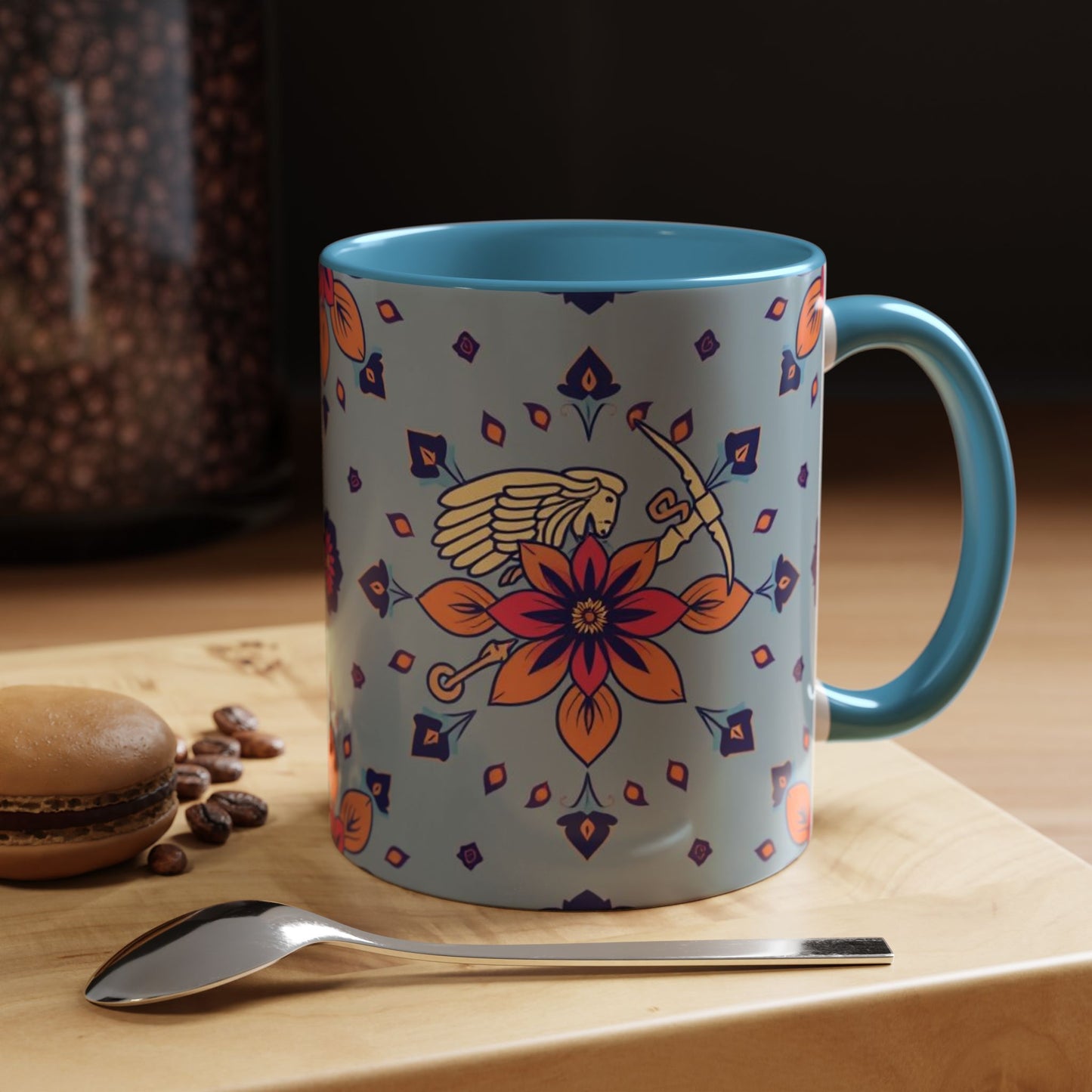Accent Coffee Mug, Sagittarius, Zodiac v3. Flower Pattern, (11, 15oz)