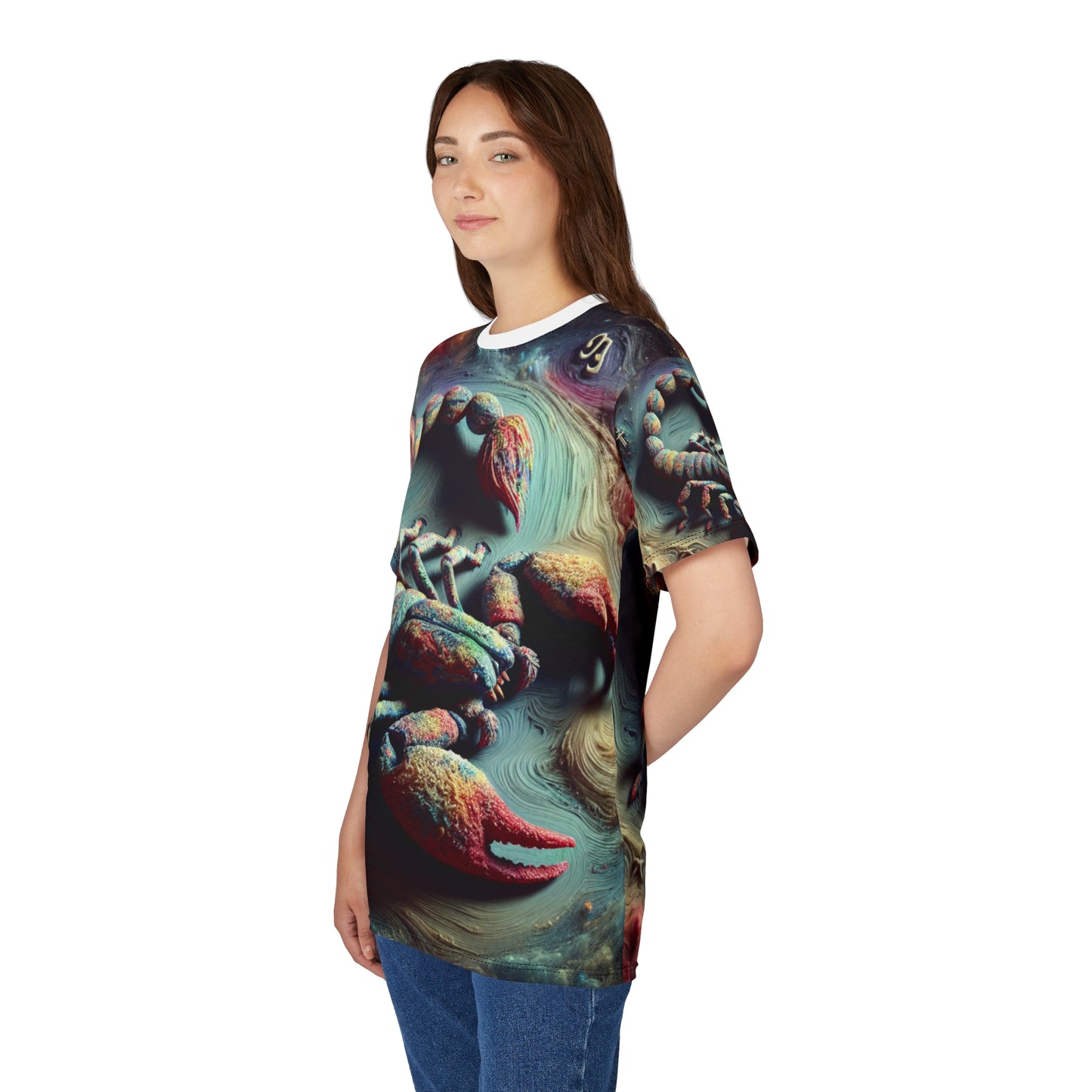 Unisex Cut & Sew T-Shirt (AOP), Trippy Mist, Scorpio Zodiac Design, Regular fit, 100% Polyester