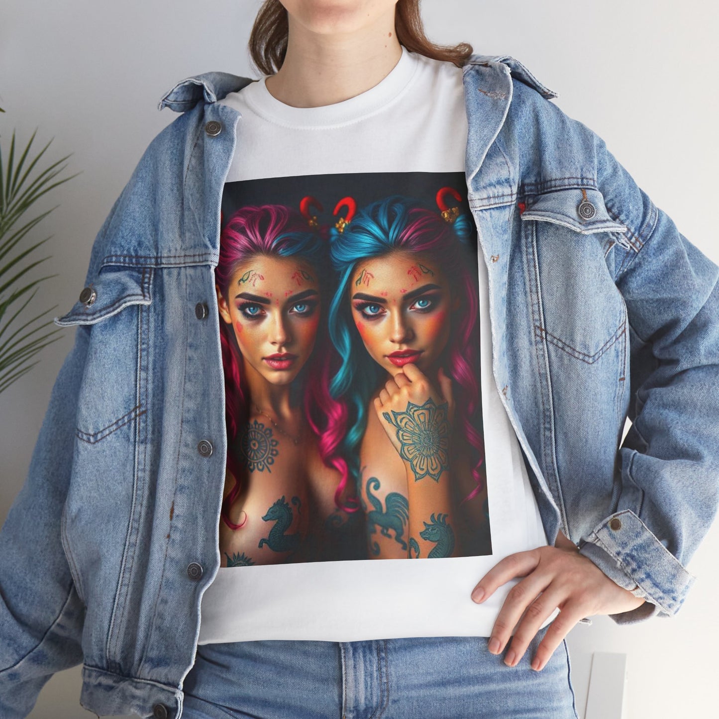 Unisex Heavy Cotton T-Shirt, Gemini, Zodiac v1, Sexy Art