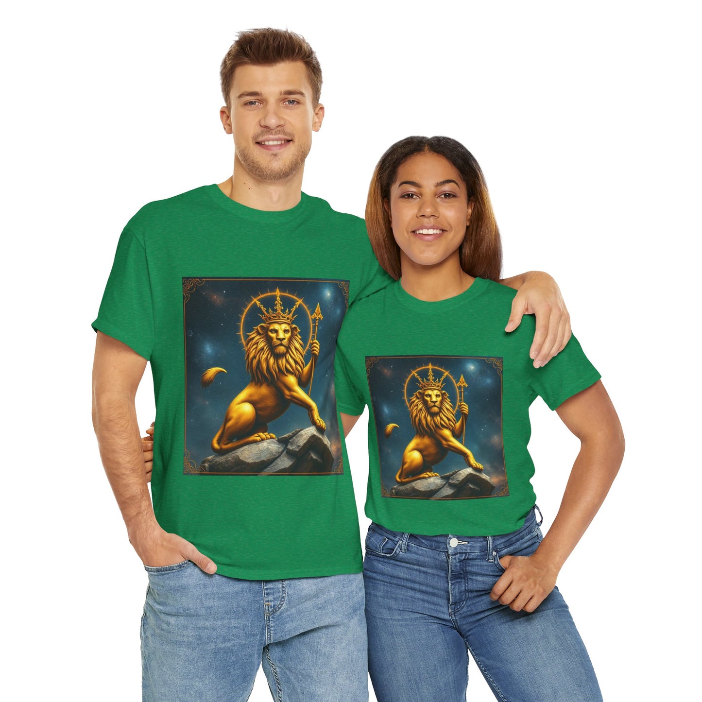 Unisex Heavy Cotton T-Shirt, King of Lions, Leo Zodiac Design