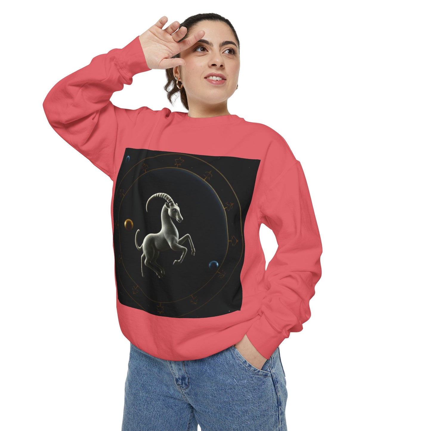 Garment-Dyed Sweatshirt, Unisex, Space Animal Design v1, Capricorn