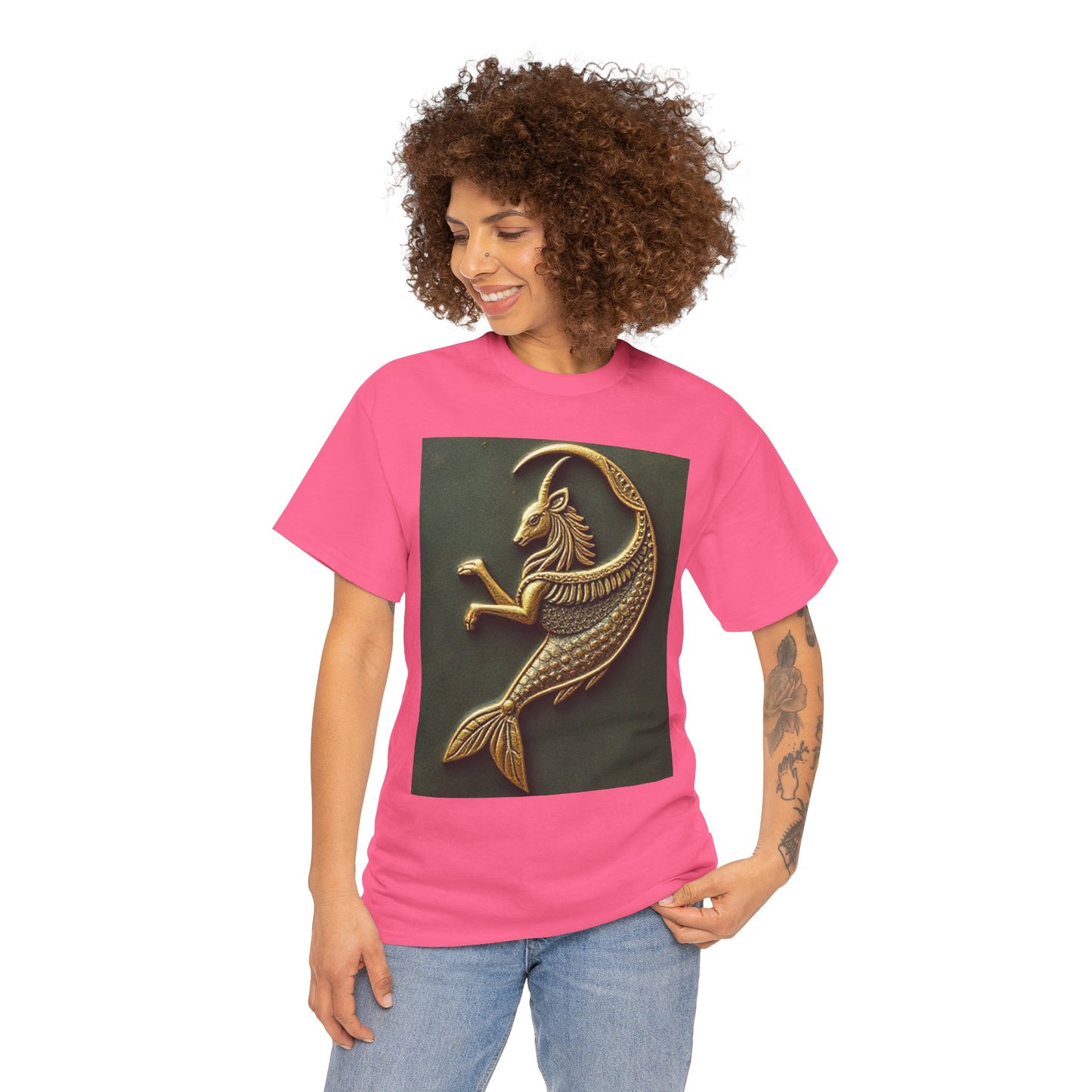 Unisex Heavy Cotton T-Shirt, Capricorn Animal v1, Symbol, Zodiac Design