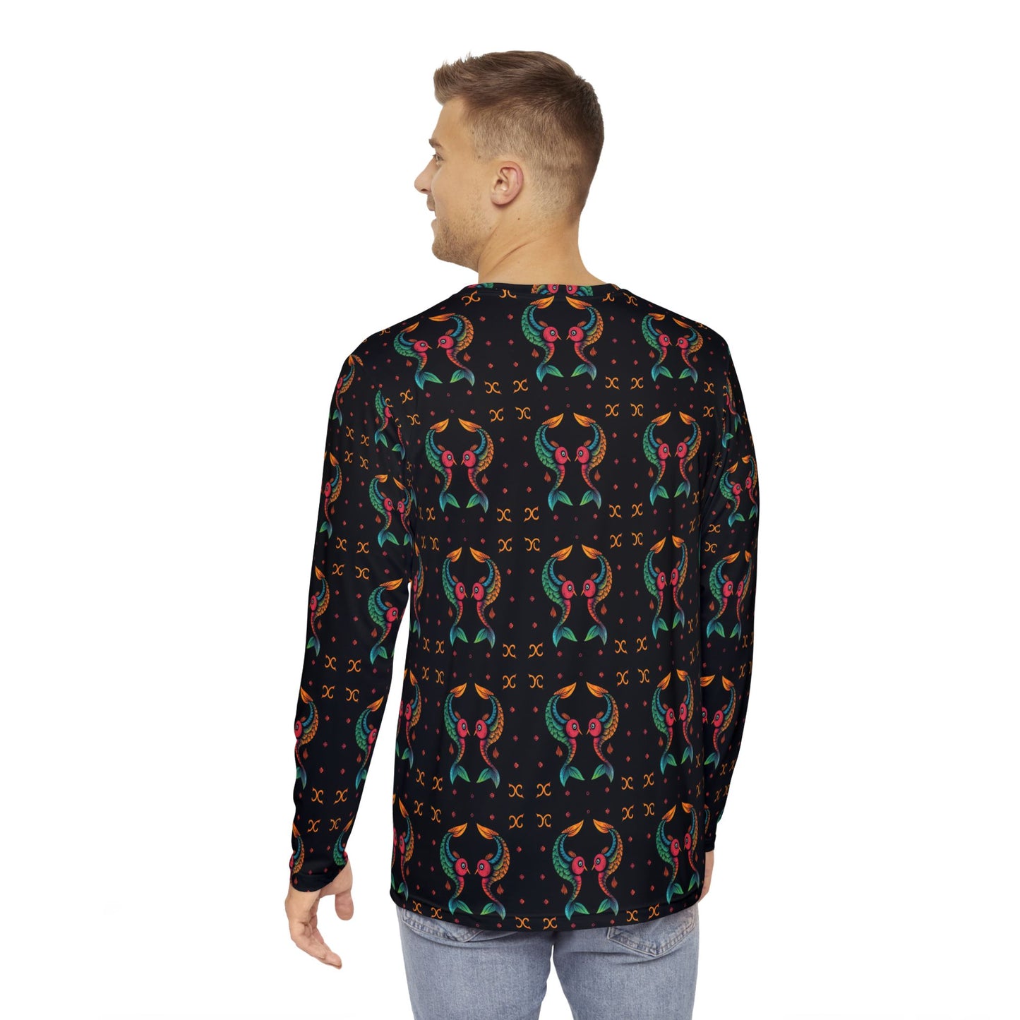 Men's Long Sleeve Shirt, (AOP), Pisces, Zodiac v3, Pattern