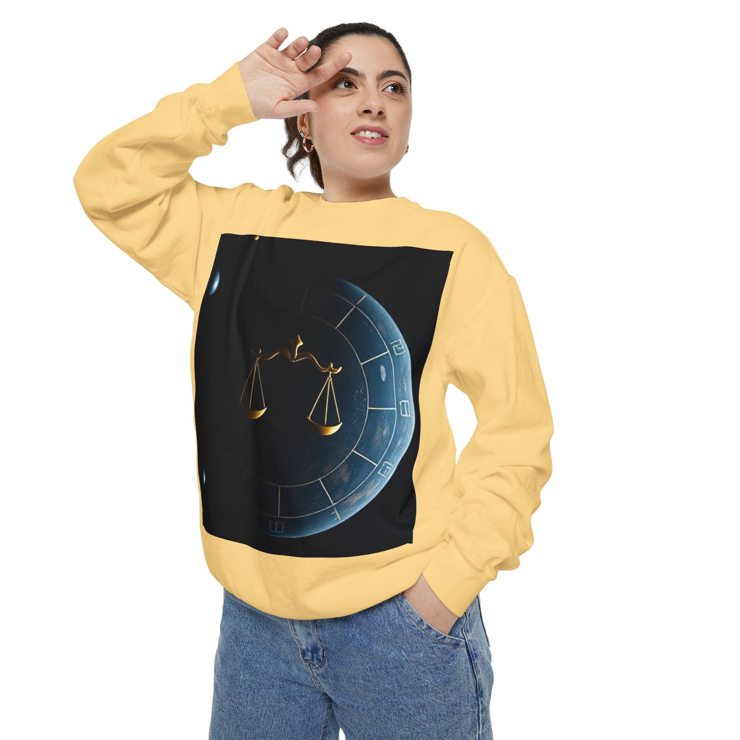 Garment-Dyed Sweatshirt, Unisex, Space Animal Design v1, Libra