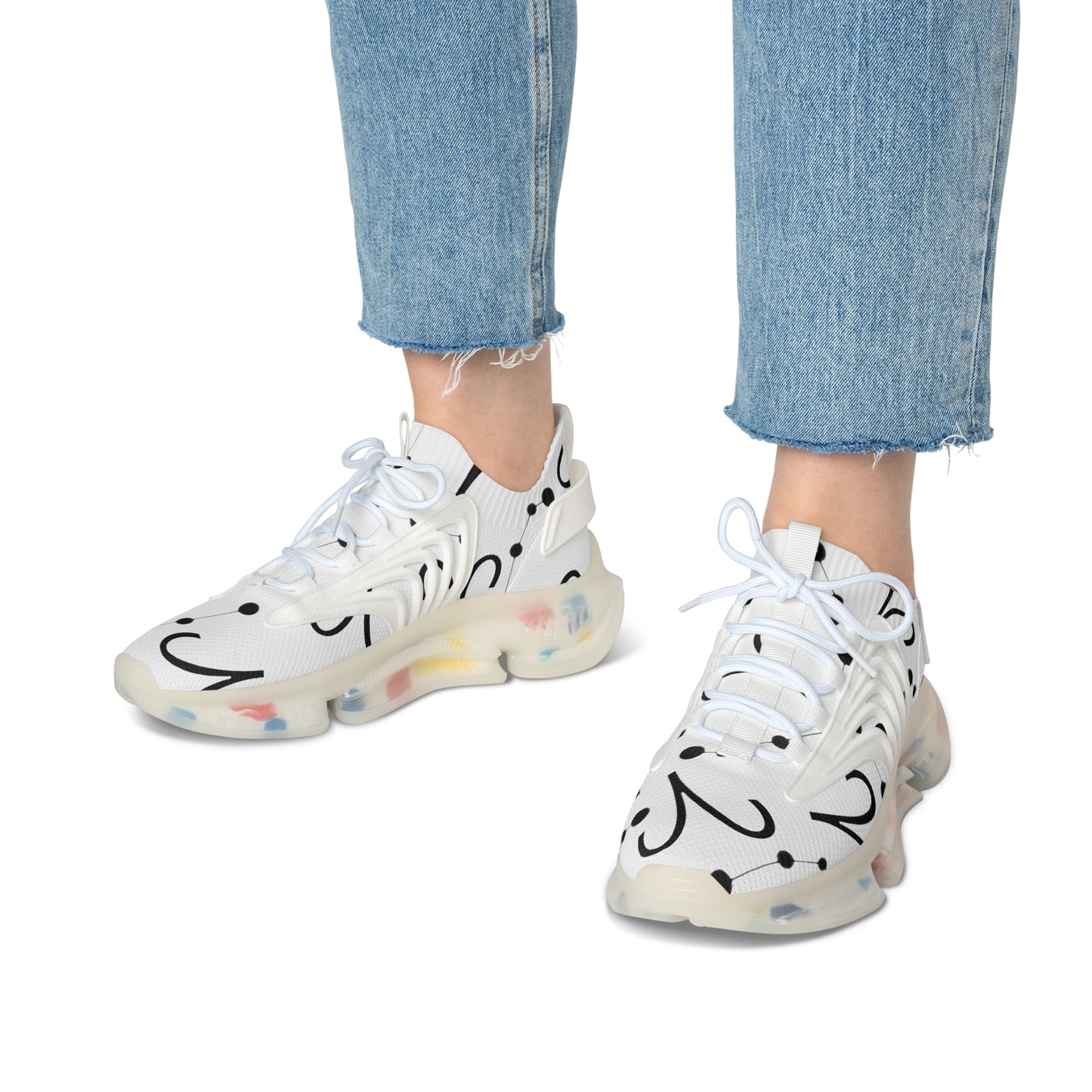 Women's Mesh Sneakers, Constellation & Symbol, Aries Zodiac Sign, AOP