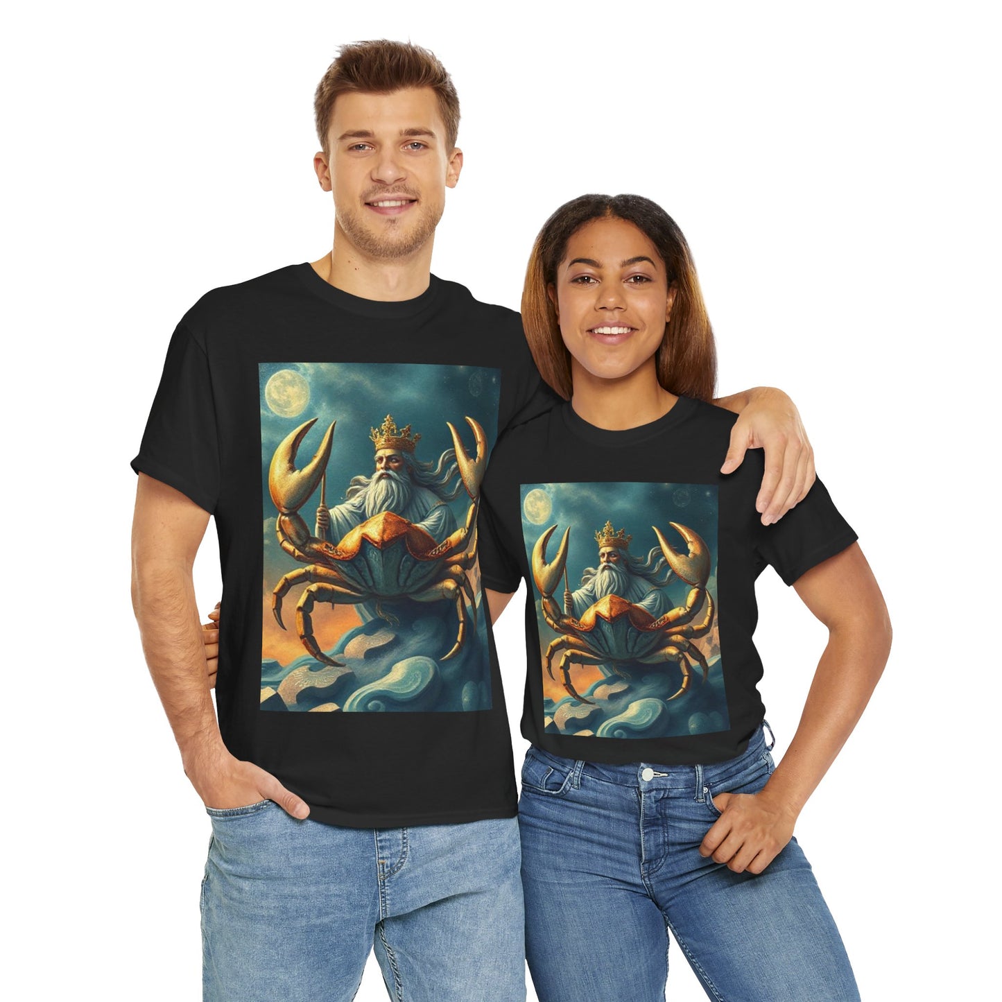 Unisex Heavy Cotton T-Shirt, Crustacean King v1, Cancer Zodiac Design