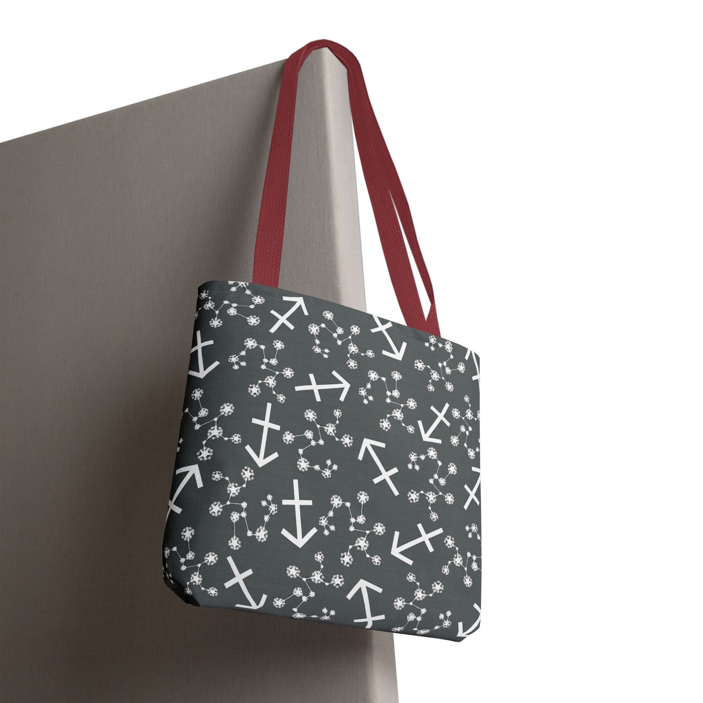 Tote Bag, Sagittarius Zodiac Sign, AOP, (Grey, White Print)