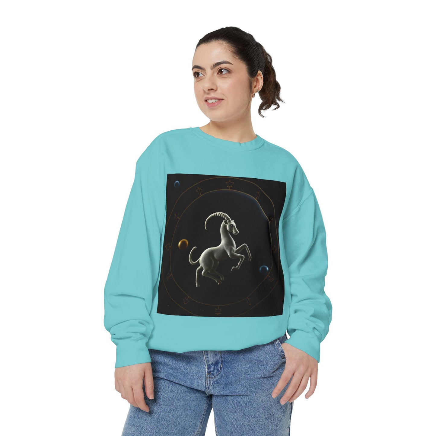 Garment-Dyed Sweatshirt, Unisex, Space Animal Design v1, Capricorn
