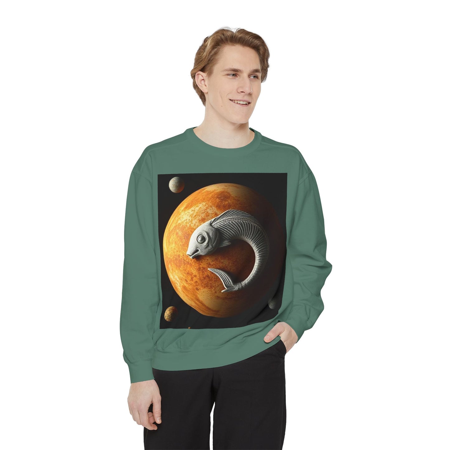 Garment-Dyed Sweatshirt, Unisex, Space Animal Design, Pisces
