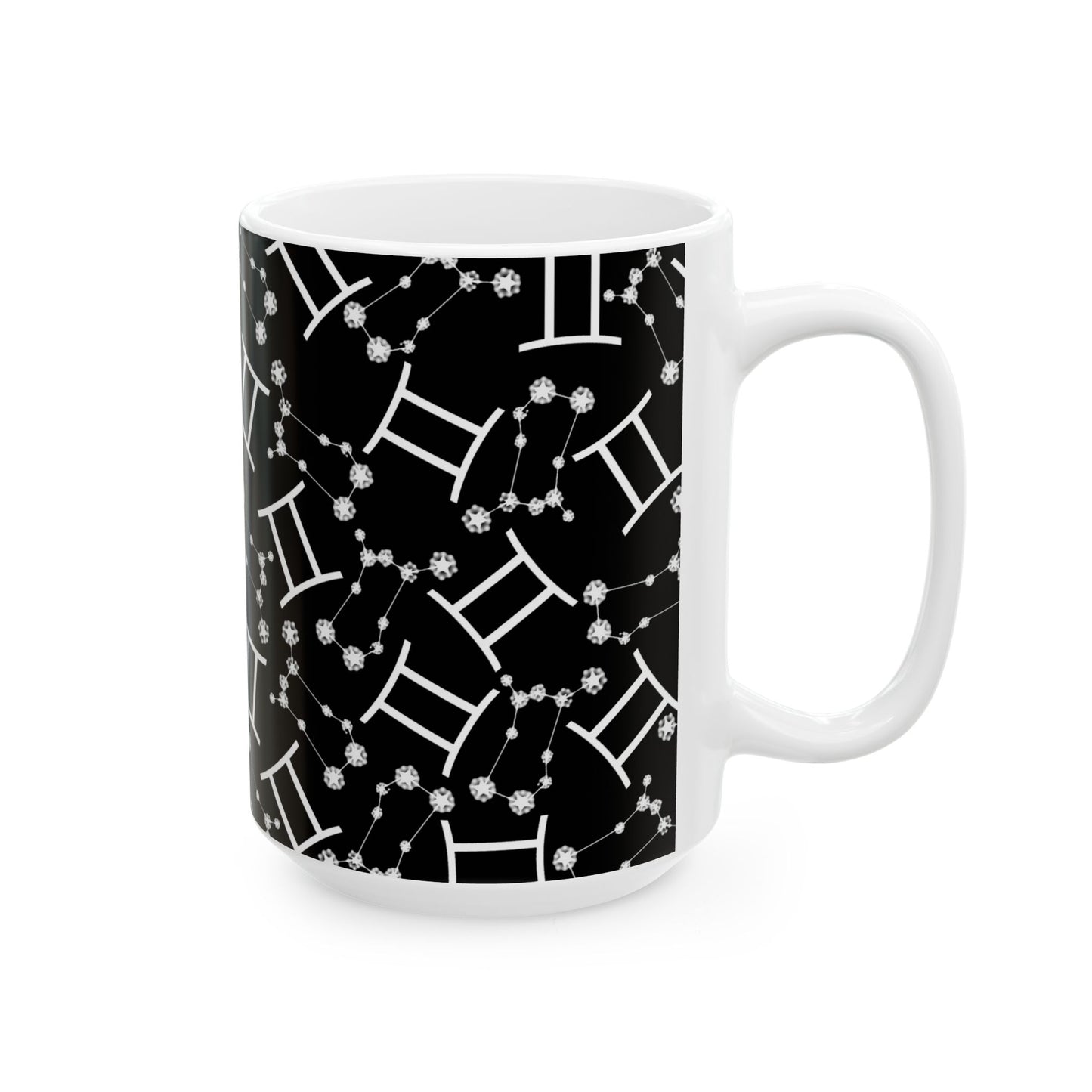 Ceramic Mug, (11oz, 15oz), Ceramic Coffee Mug, Black AOP, Gemini Zodiac Design