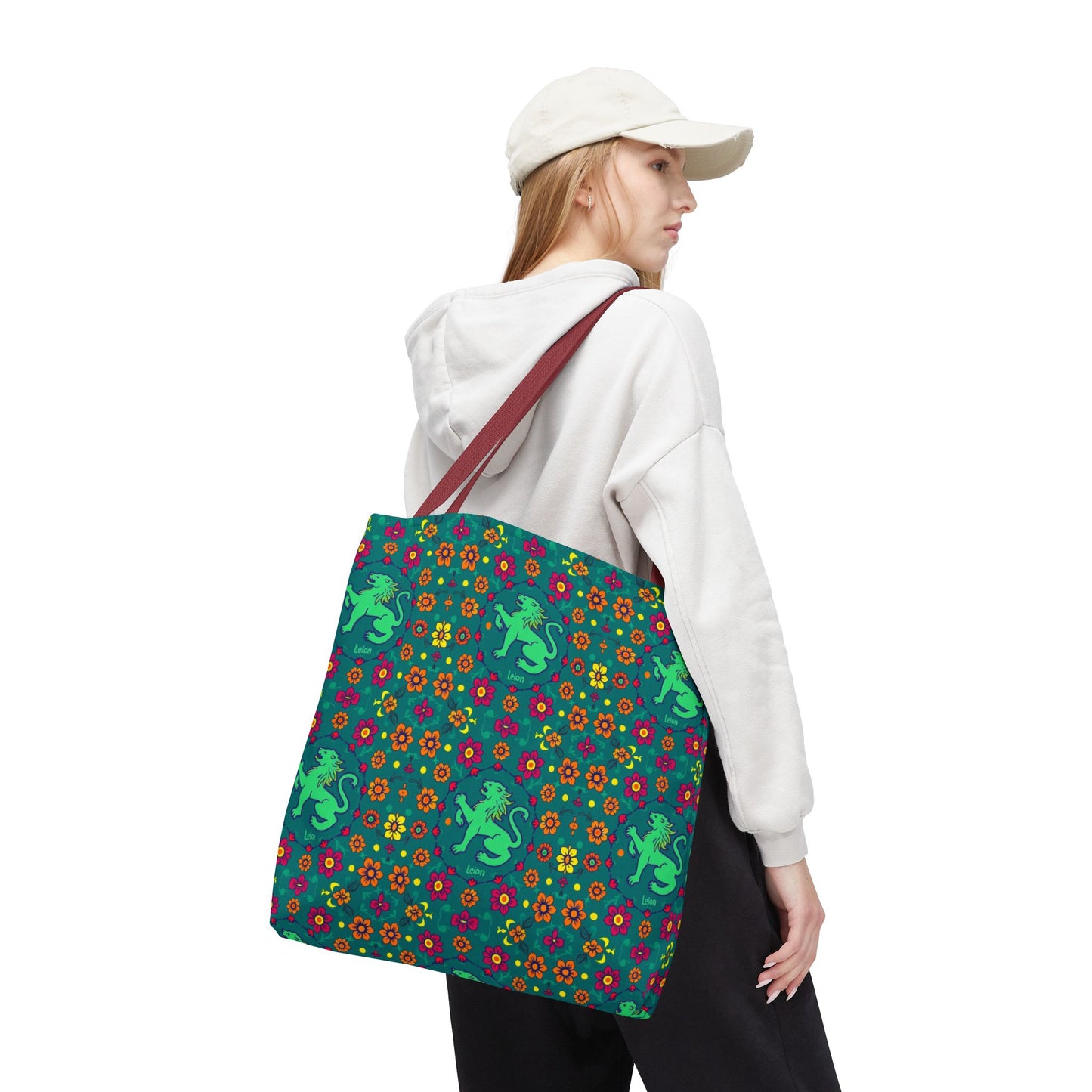 Tote Bag (AOP), Leo, Zodiac v1, Flower Pattern