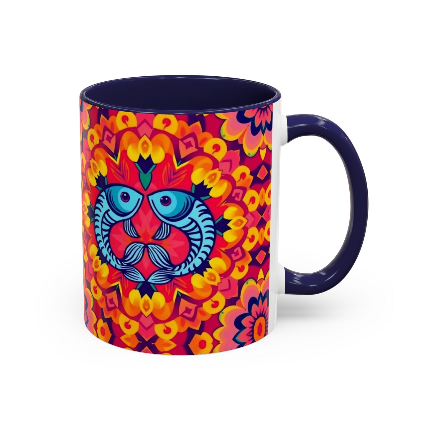 Accent Coffee Mug, Pisces, Zodiac v1, Flower Pattern, (11, 15oz)