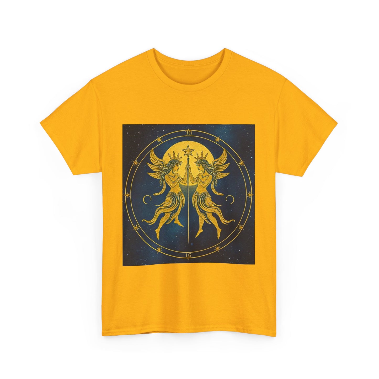 Unisex Heavy Cotton T-Shirt, Space Twins v3, Gemini Zodiac Design