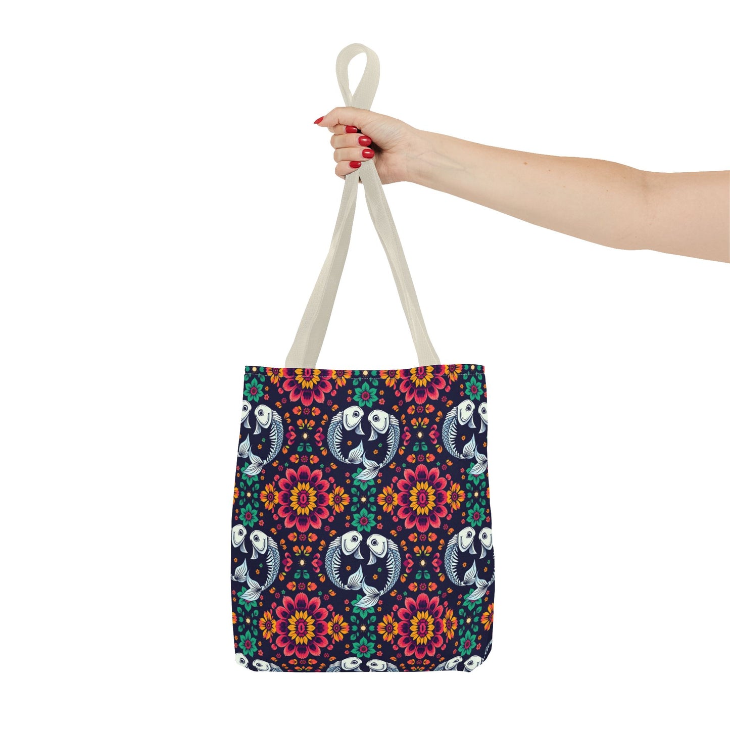 Tote Bag (AOP), Pisces, Zodiac v1, Flower Pattern