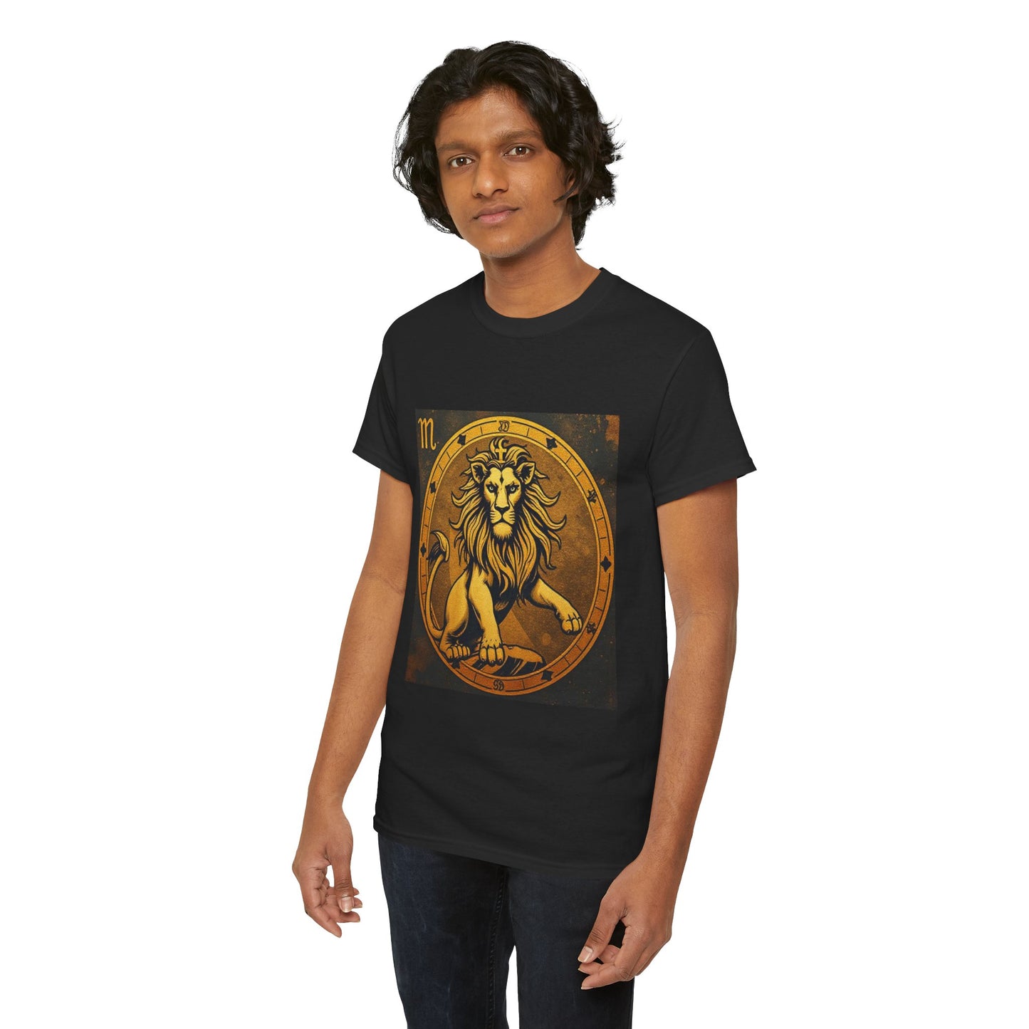 Unisex Heavy Cotton T-Shirt, Gold Lion v1, Leo Zodiac Design
