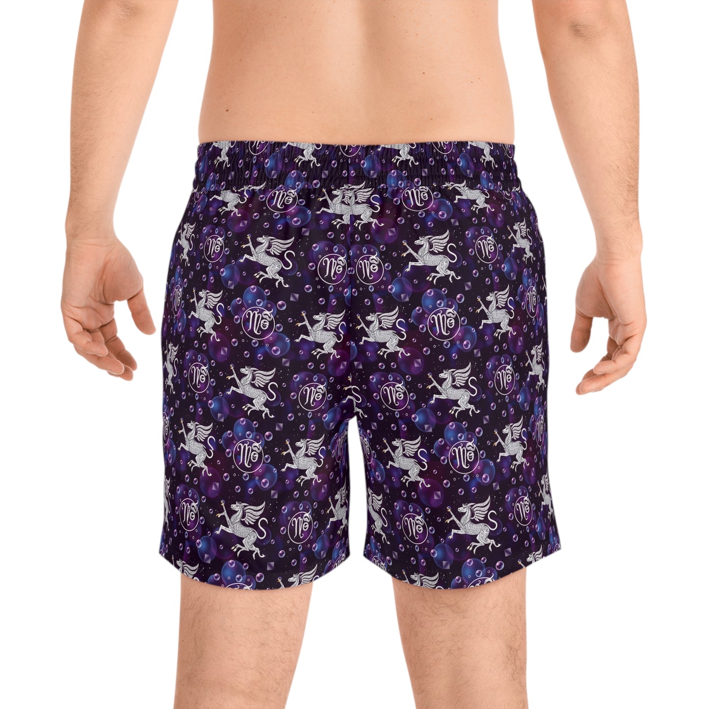 Men's Mid-Length Swim Shorts, (AOP), Virgo, Zodiac, Bubble Pattern