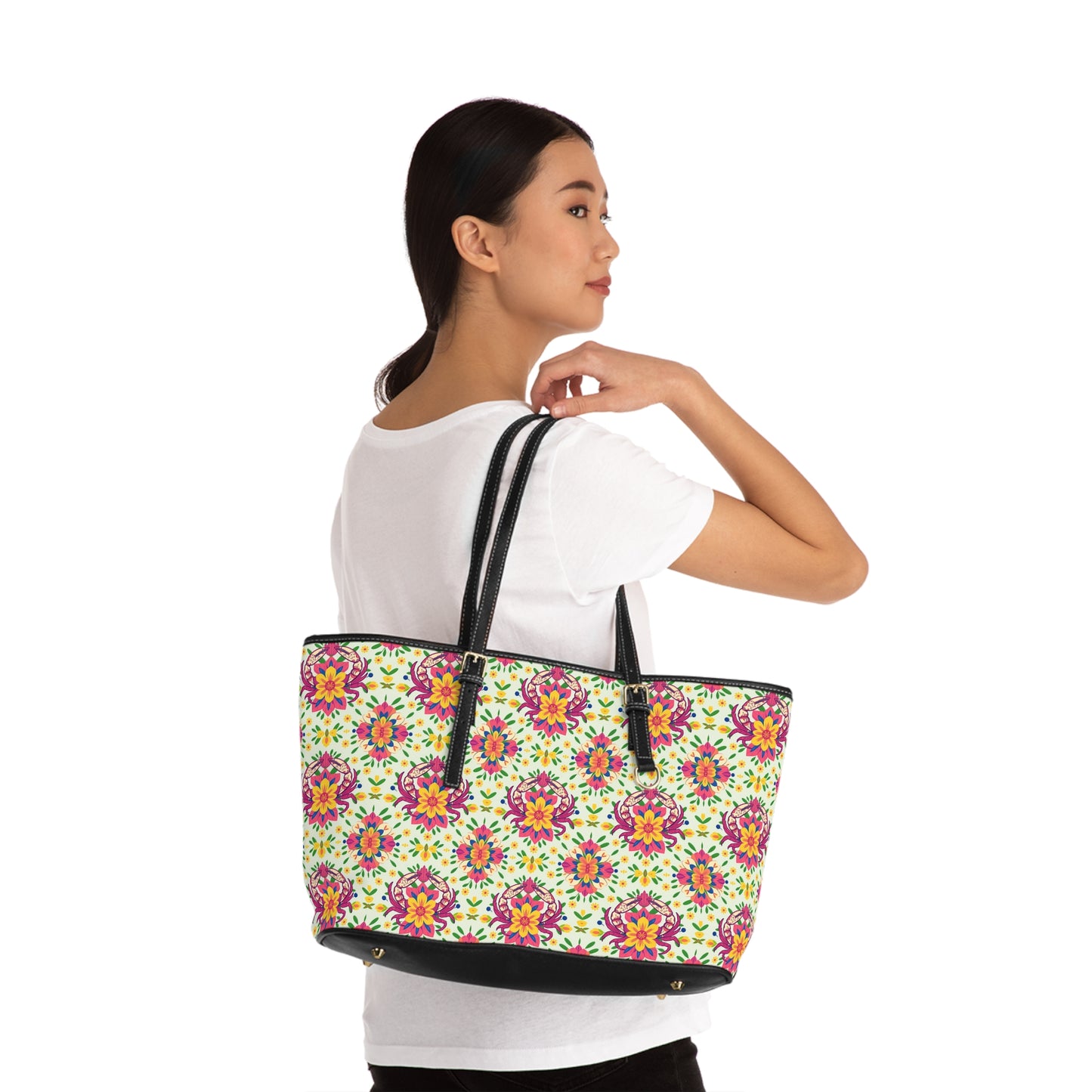Leather Shoulder Bag, Cancer, Zodiac v2, Flower Pattern