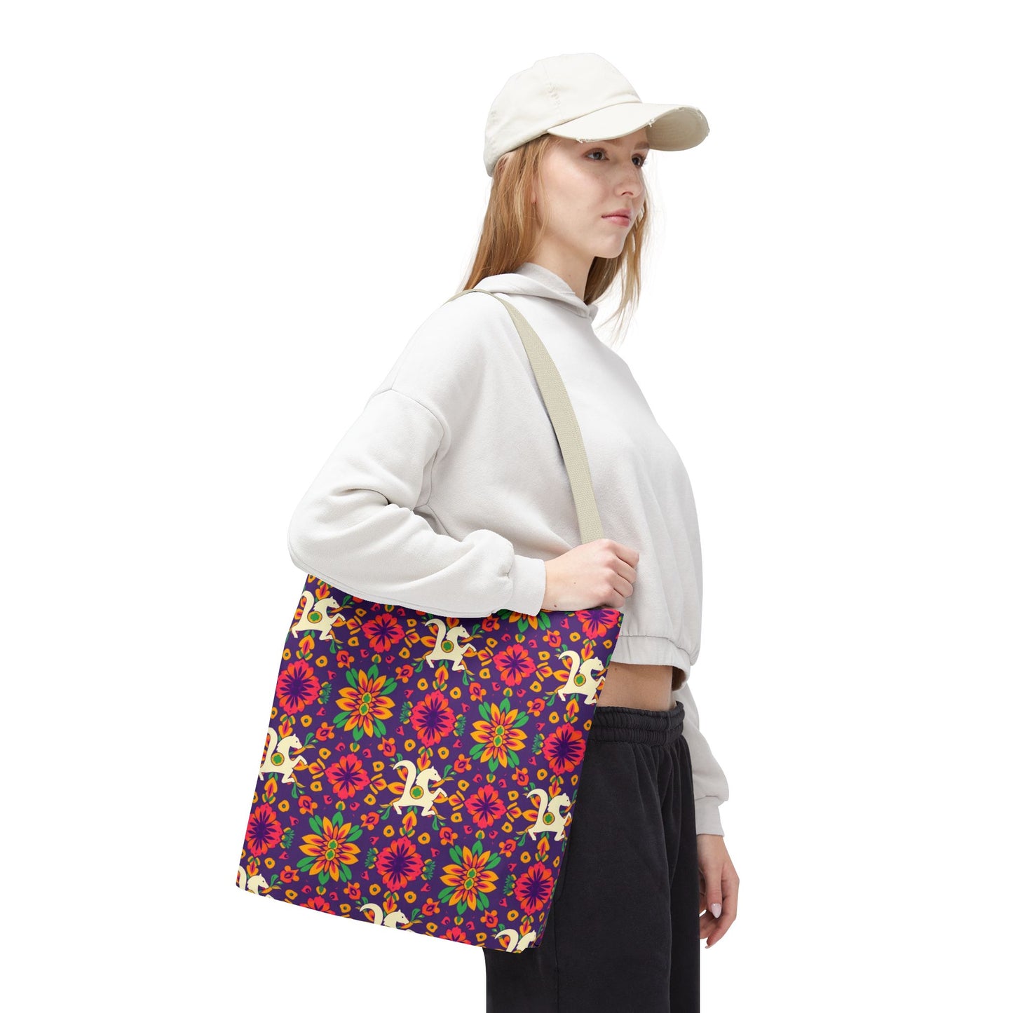 Tote Bag, (AOP), Aquarius, Zodiac v3, Flower Pattern