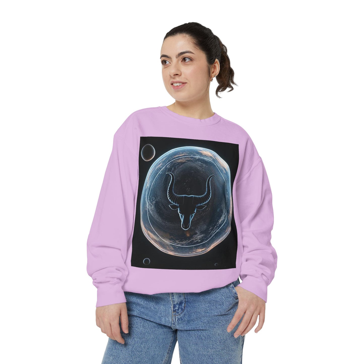 Garment-Dyed Sweatshirt, Unisex, Space Animal Design, Taurus