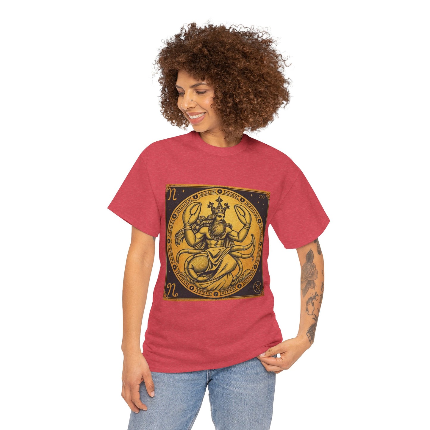 Unisex Heavy Cotton T-Shirt, Crab King, Cancer Zodiac Design