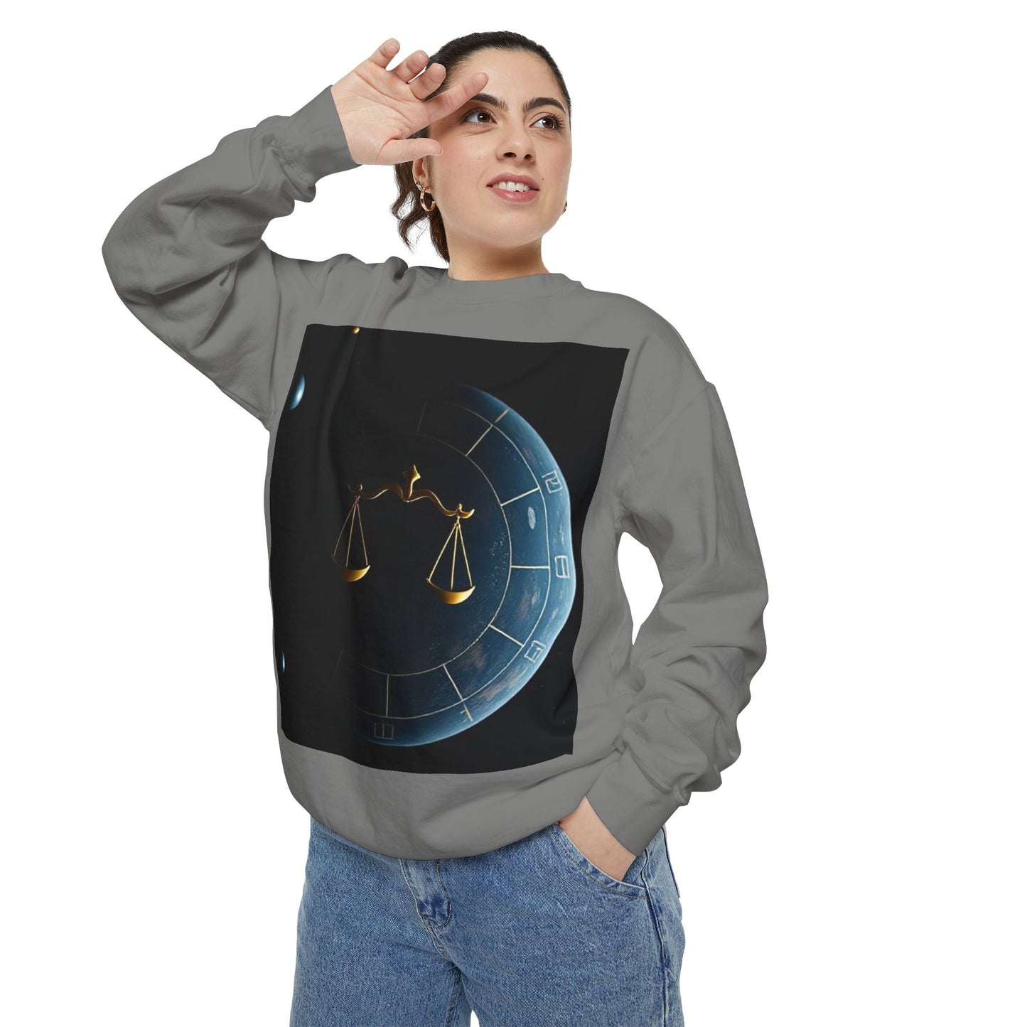Garment-Dyed Sweatshirt, Unisex, Space Animal Design v1, Libra
