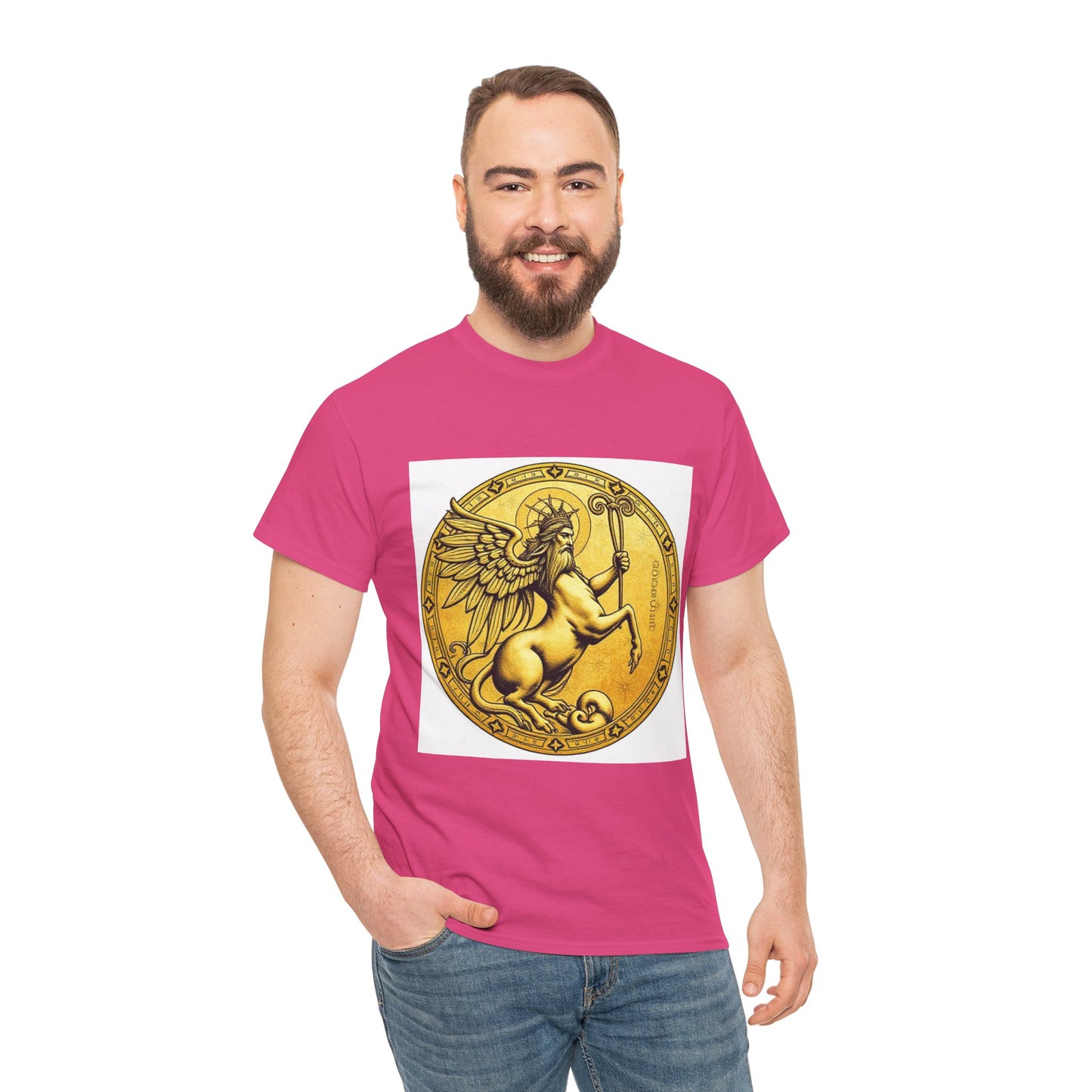 Unisex Heavy Cotton T-Shirt, Golden Angel Coin v1, Virgo Zodiac Design