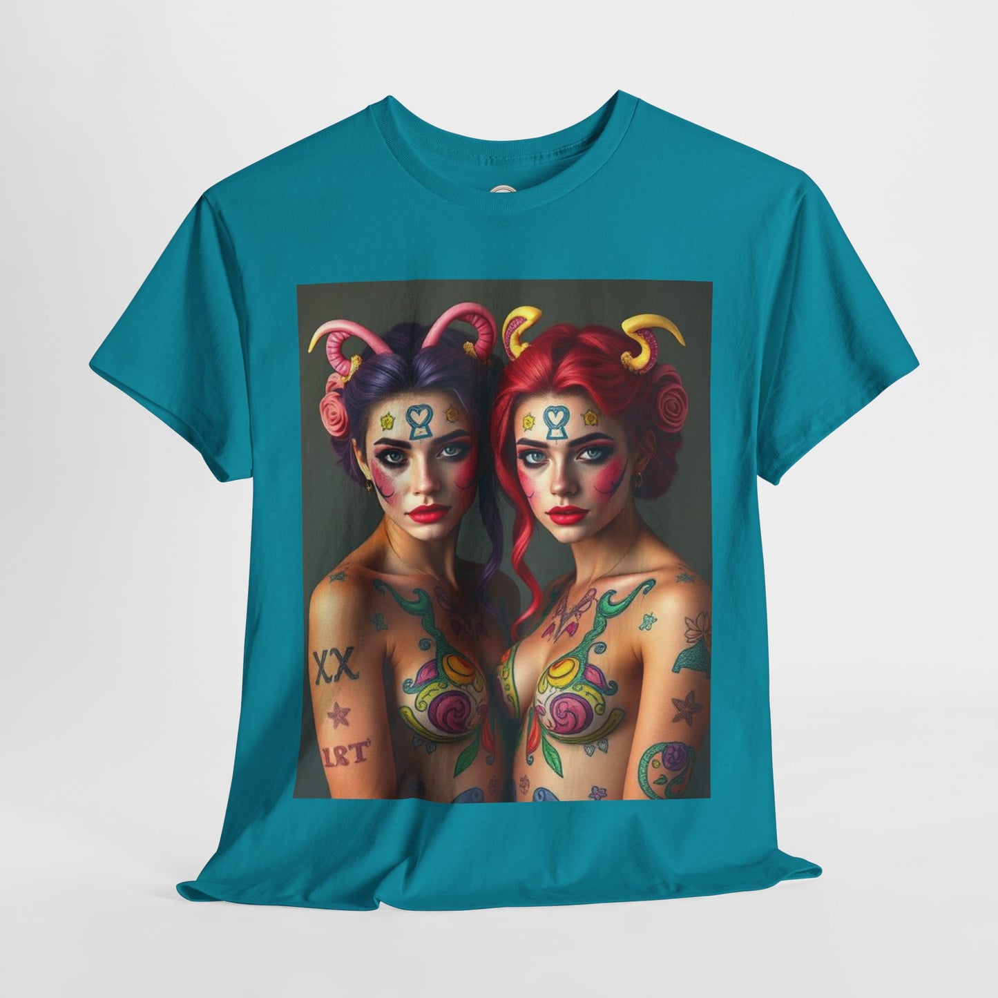 Unisex Heavy Cotton T-Shirt, Gemini, Zodiac v3, Sexy Art