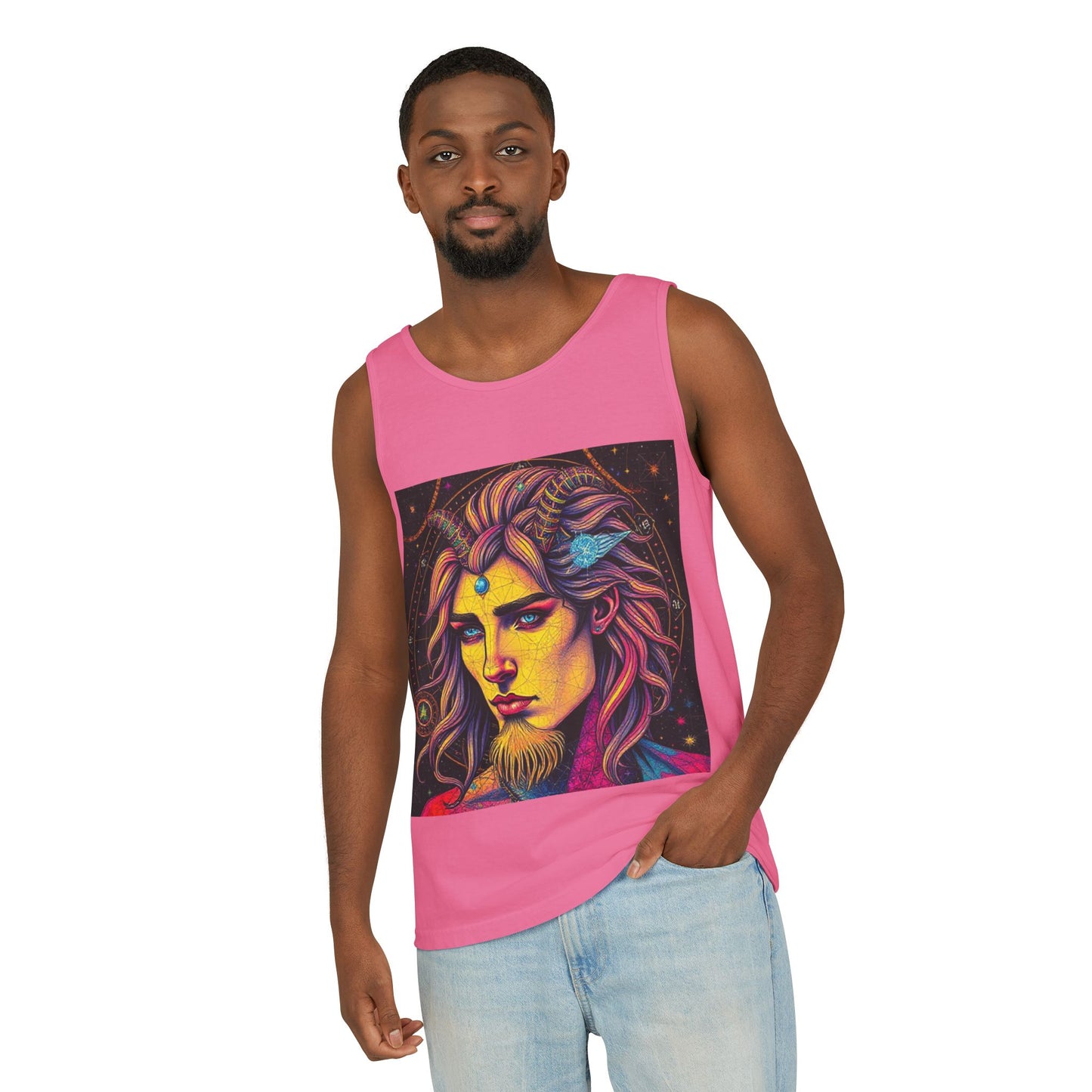 Unisex Garment-Dyed, Tank Top, Aquarius Design, Pop Art v1, 100% Ringspun US cotton