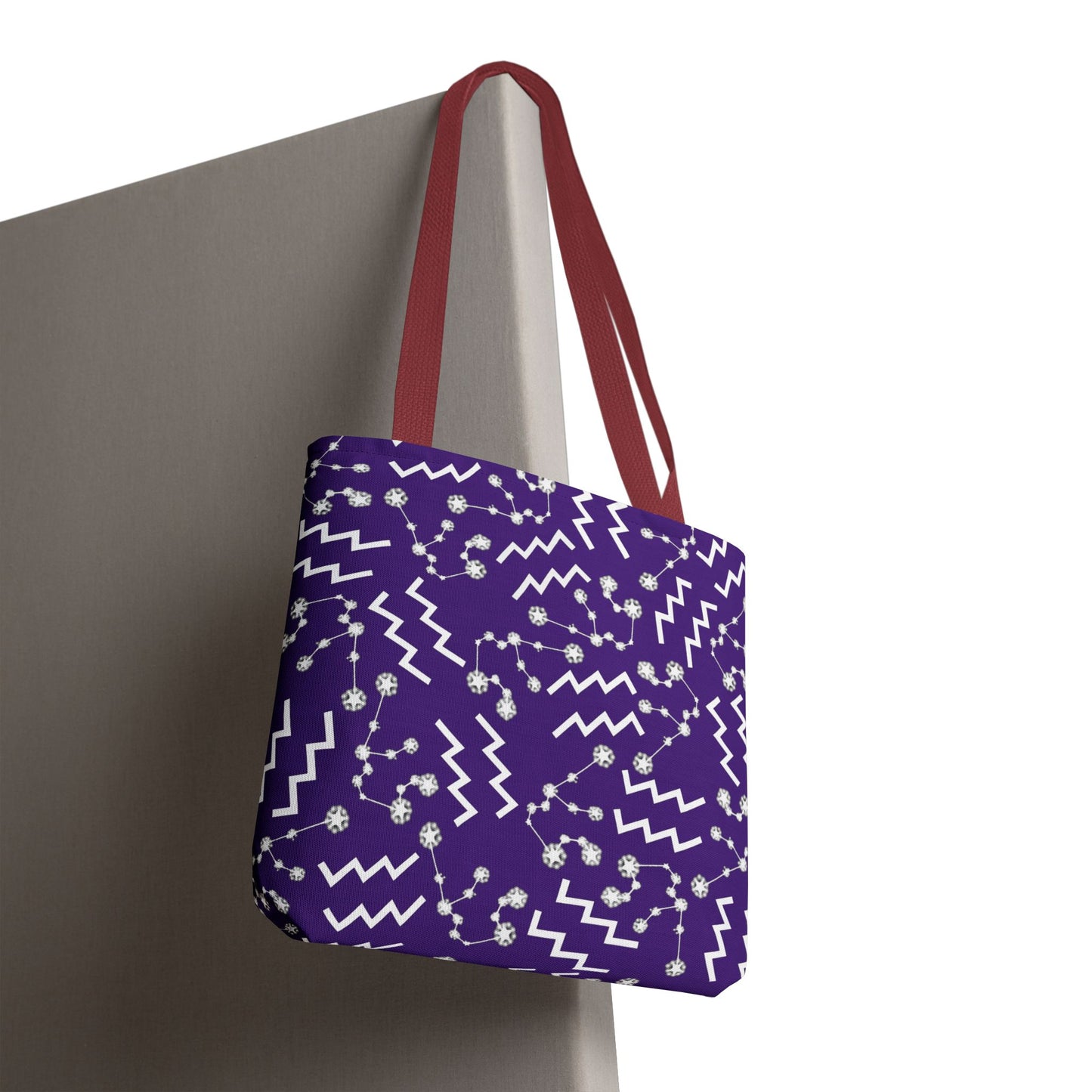 Tote Bag, Aquarius Zodiac Sign, AOP, (Purple, White)
