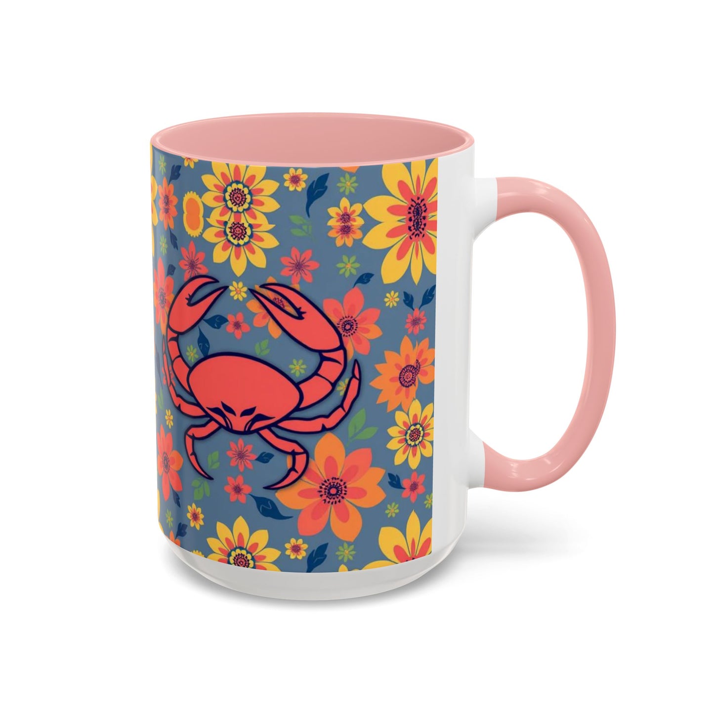 Accent Coffee Mug, Cancer, Zodiac v1, Flower Pattern, (11, 15oz)