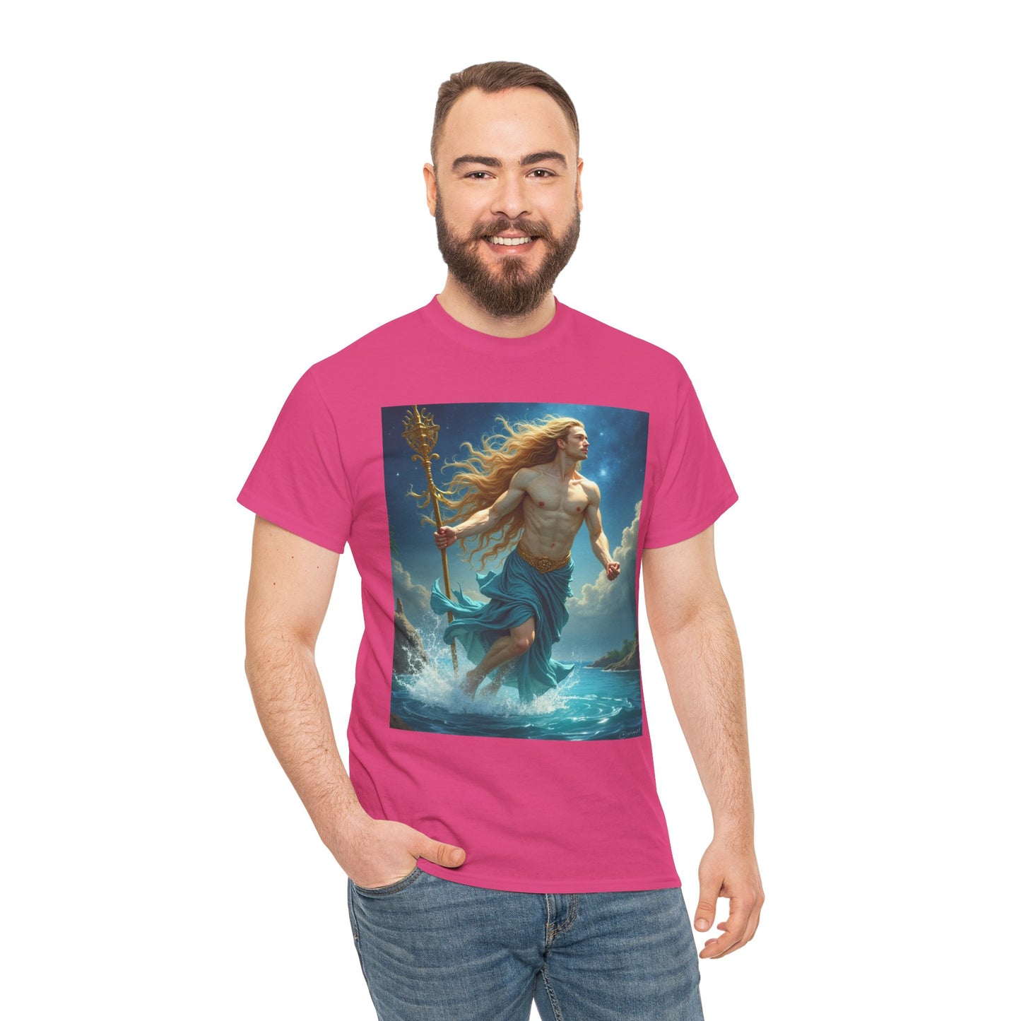 Unisex Heavy Cotton T-Shirt, Realistic, Aquarius Zodiac Design
