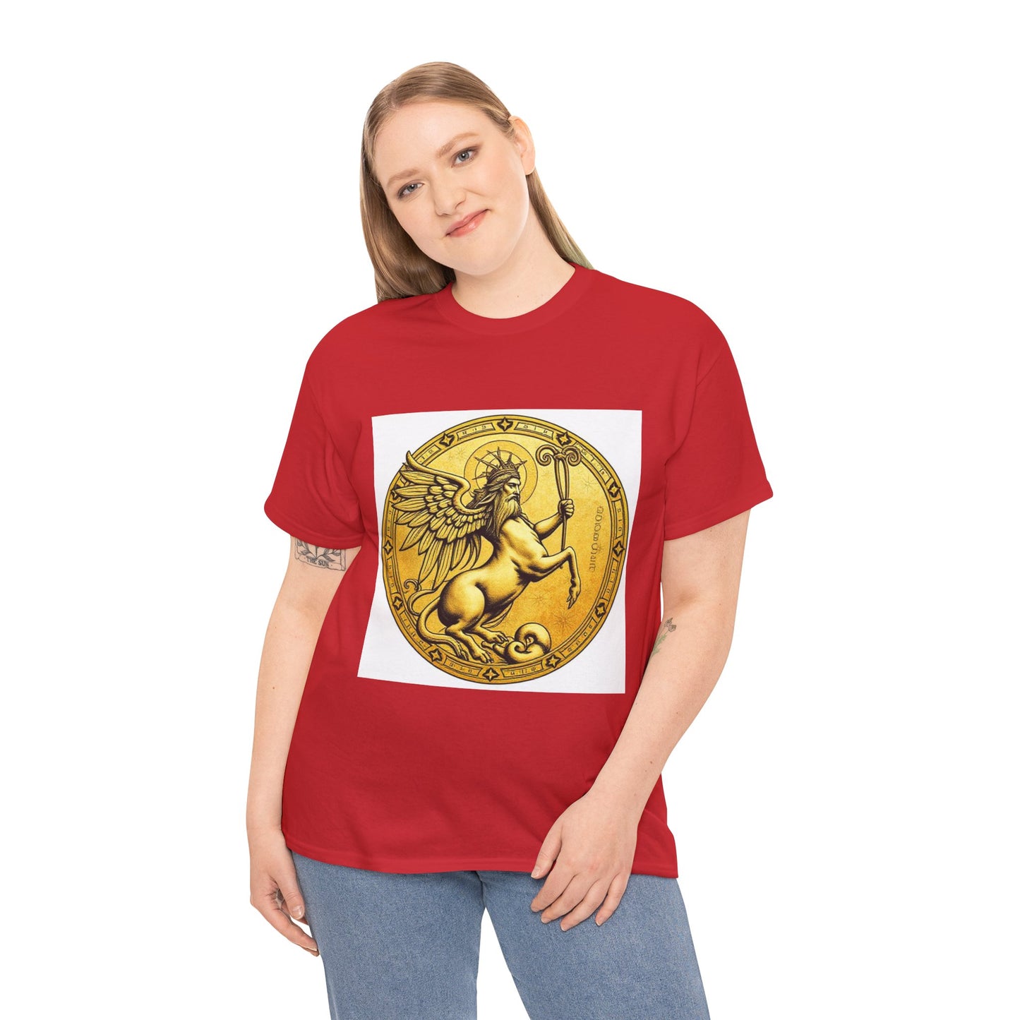 Unisex Heavy Cotton T-Shirt, Golden Angel Coin, Virgo Zodiac Design