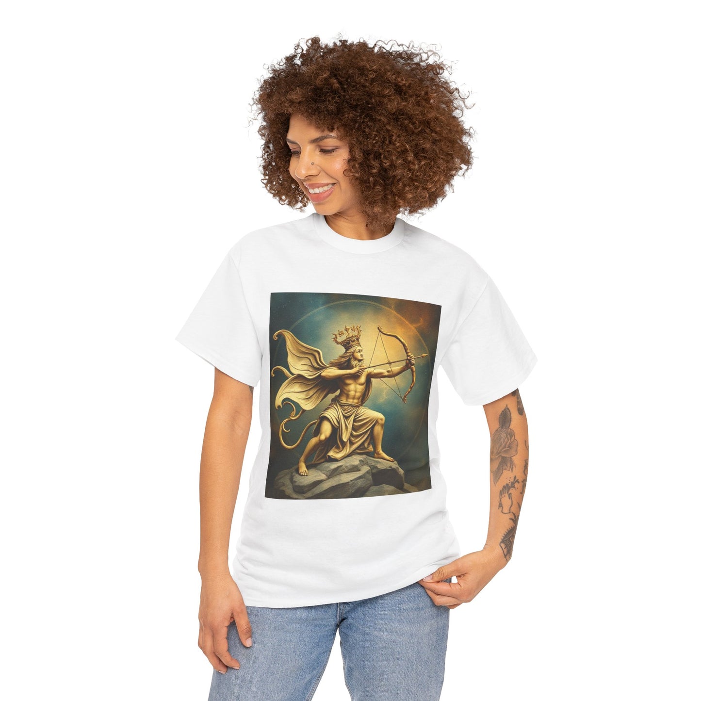 Unisex Heavy Cotton T-Shirt, Sagittarius King, Bow & Arrow v1, Zodiac Design