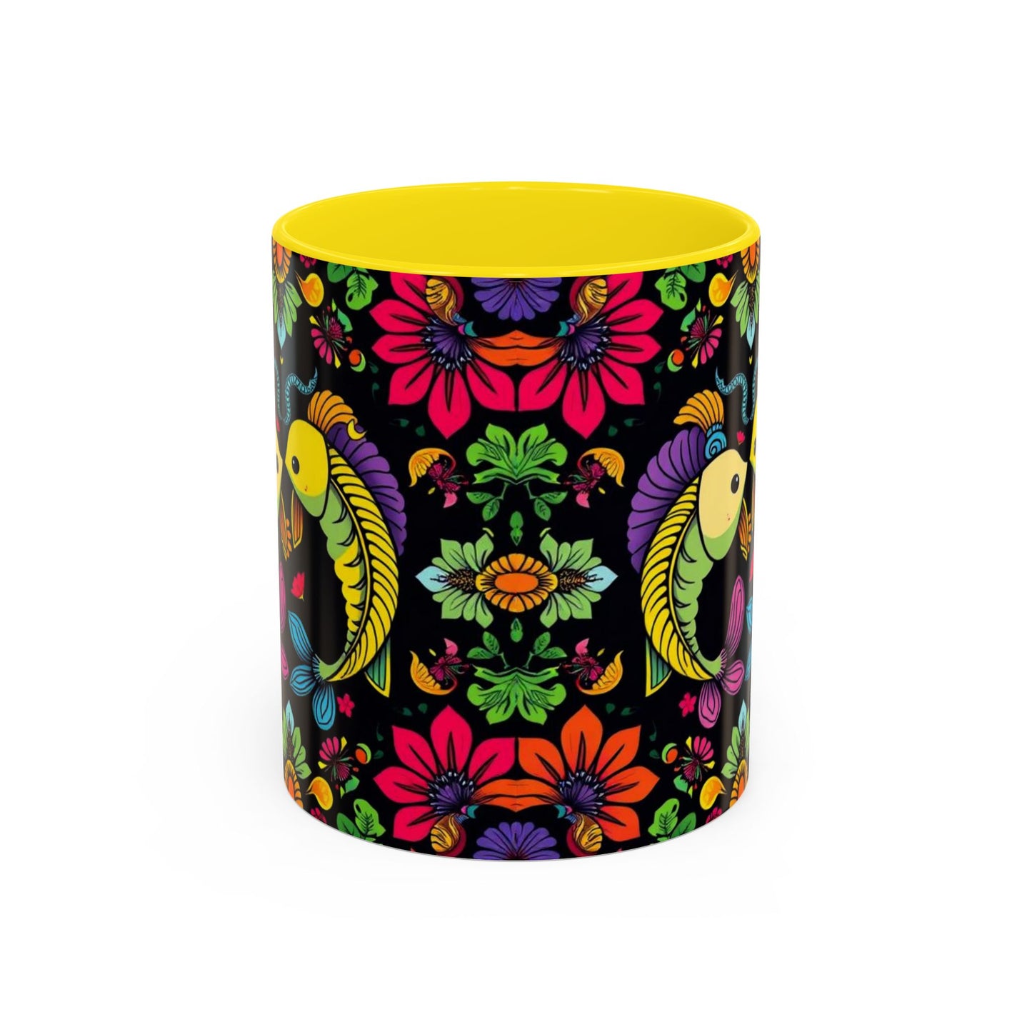 Accent Coffee Mug, Pisces, Zodiac v3, Flower Pattern, (11, 15oz)