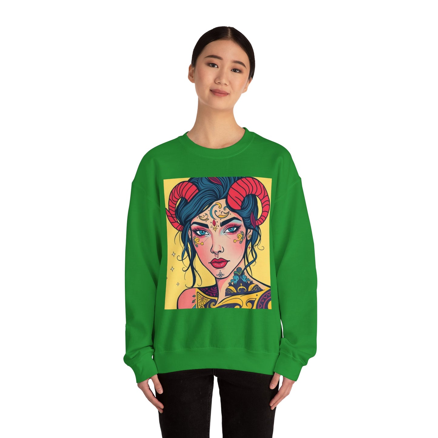 Unisex Heavy Blend™ Crewneck Sweatshirt, Aries, Zodiac v2, Sexy Pattern