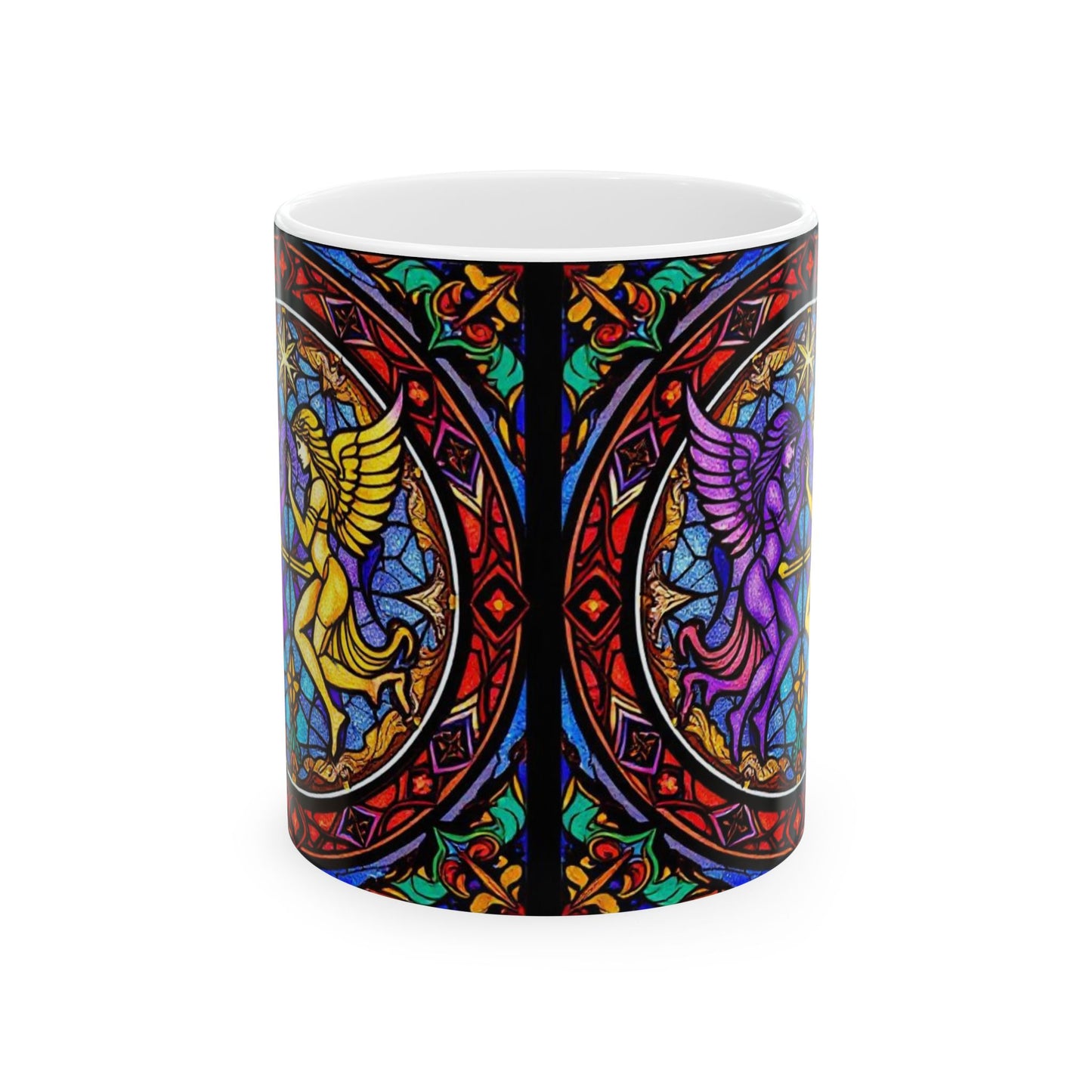 Ceramic Mug, (11oz, 15oz), Ceramic Coffee Mug, AOP, Glass Design v1, Gemini Zodiac