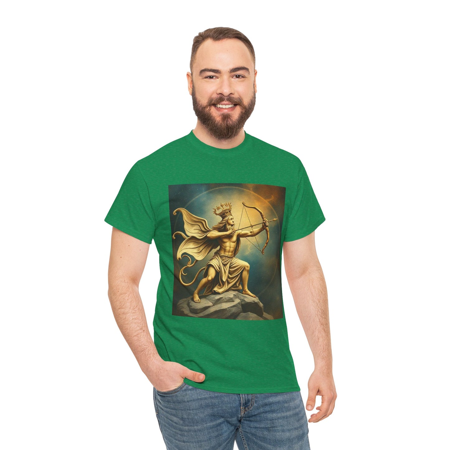Unisex Heavy Cotton T-Shirt, Sagittarius King, Bow & Arrow, Zodiac Design