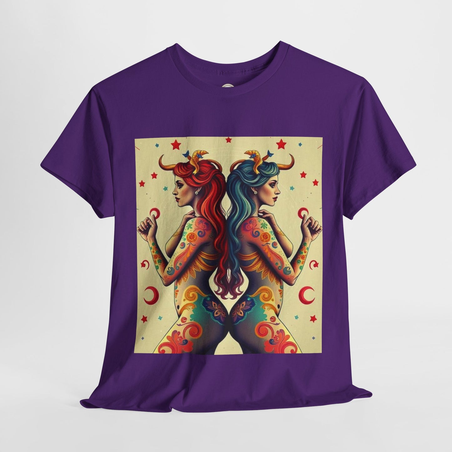 Unisex Heavy Cotton T-Shirt, Gemini, Zodiac v4, Sexy Art