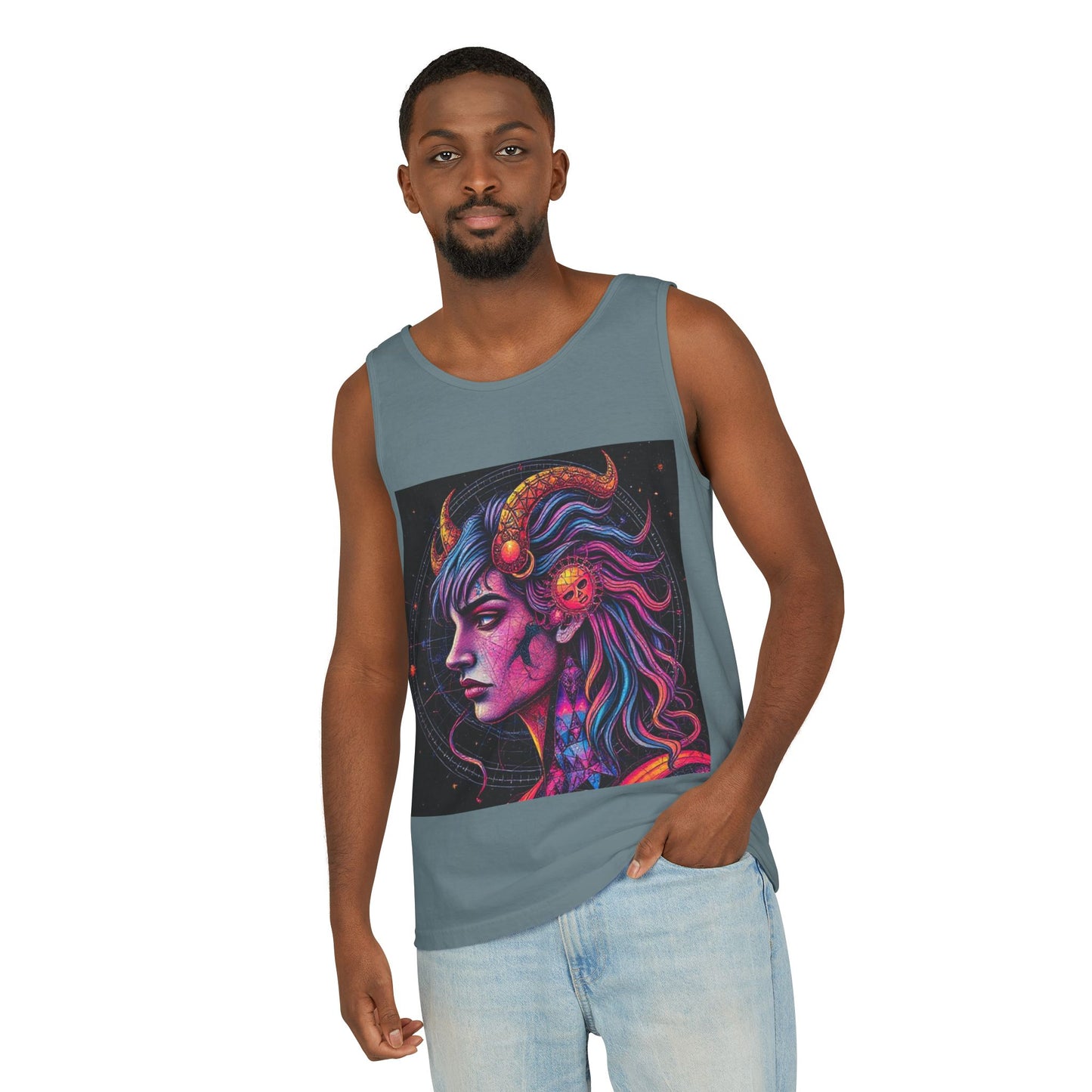 Unisex Garment-Dyed, Tank Top, Virgo Design, Pop Art v1, 100% US cotton