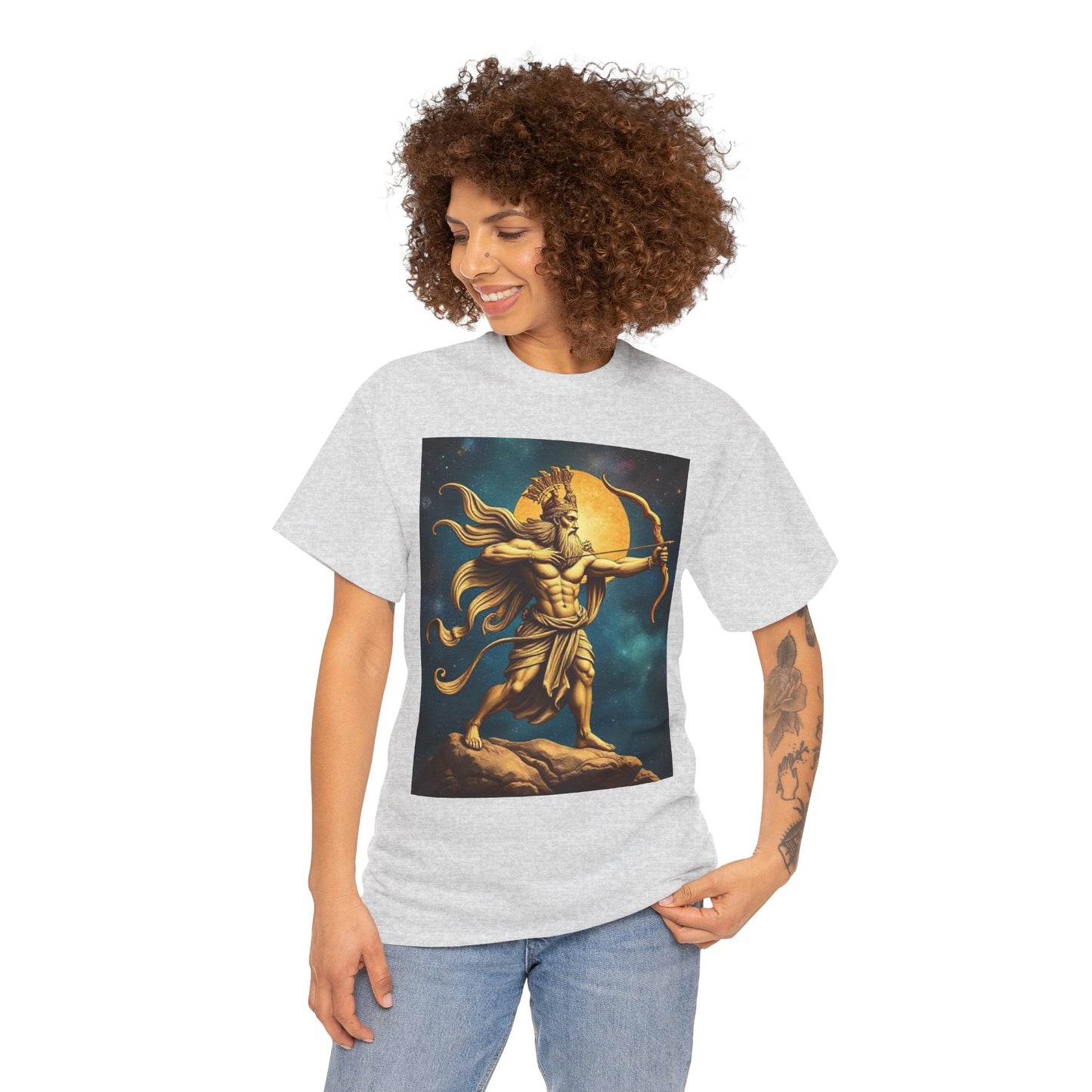 Unisex Heavy Cotton T-Shirt, Midnight Arrow, Sagittarius Zodiac Design