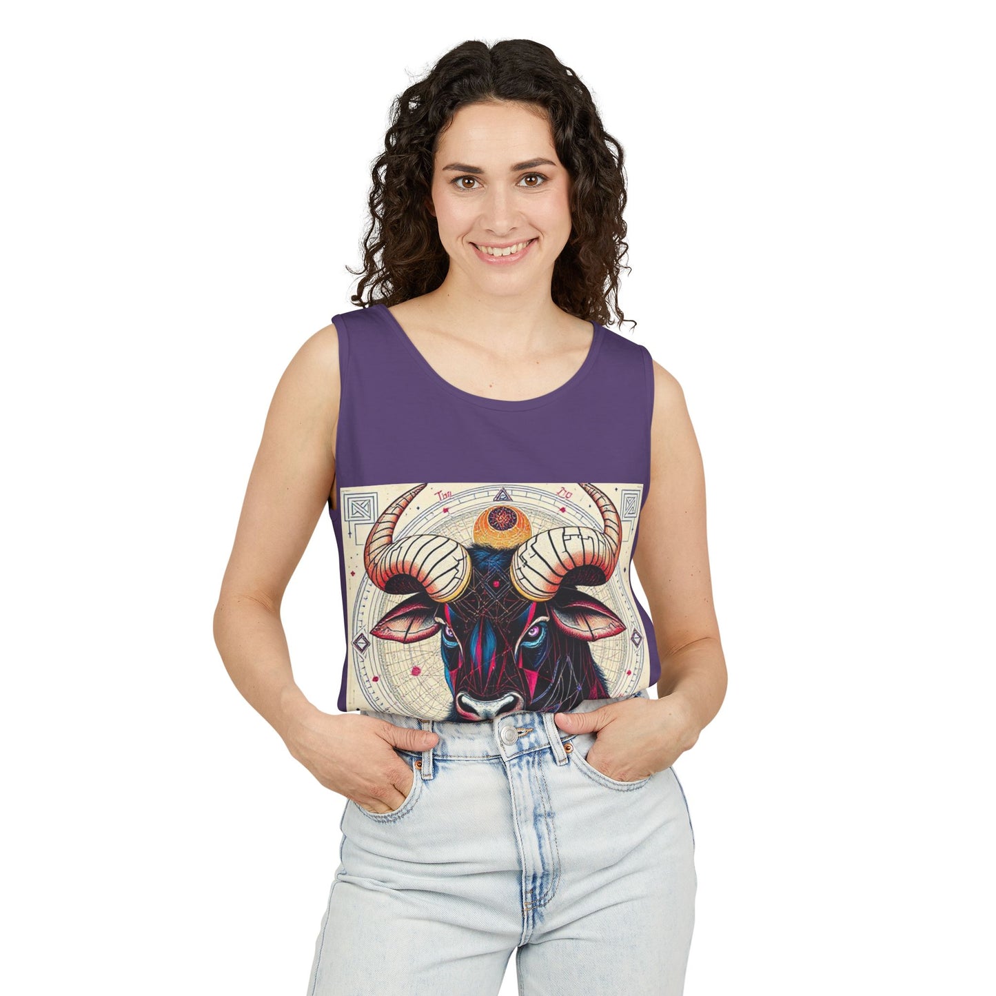 Unisex Garment-Dyed, Tank Top, Taurus Design, Pop Art, 100% US cotton
