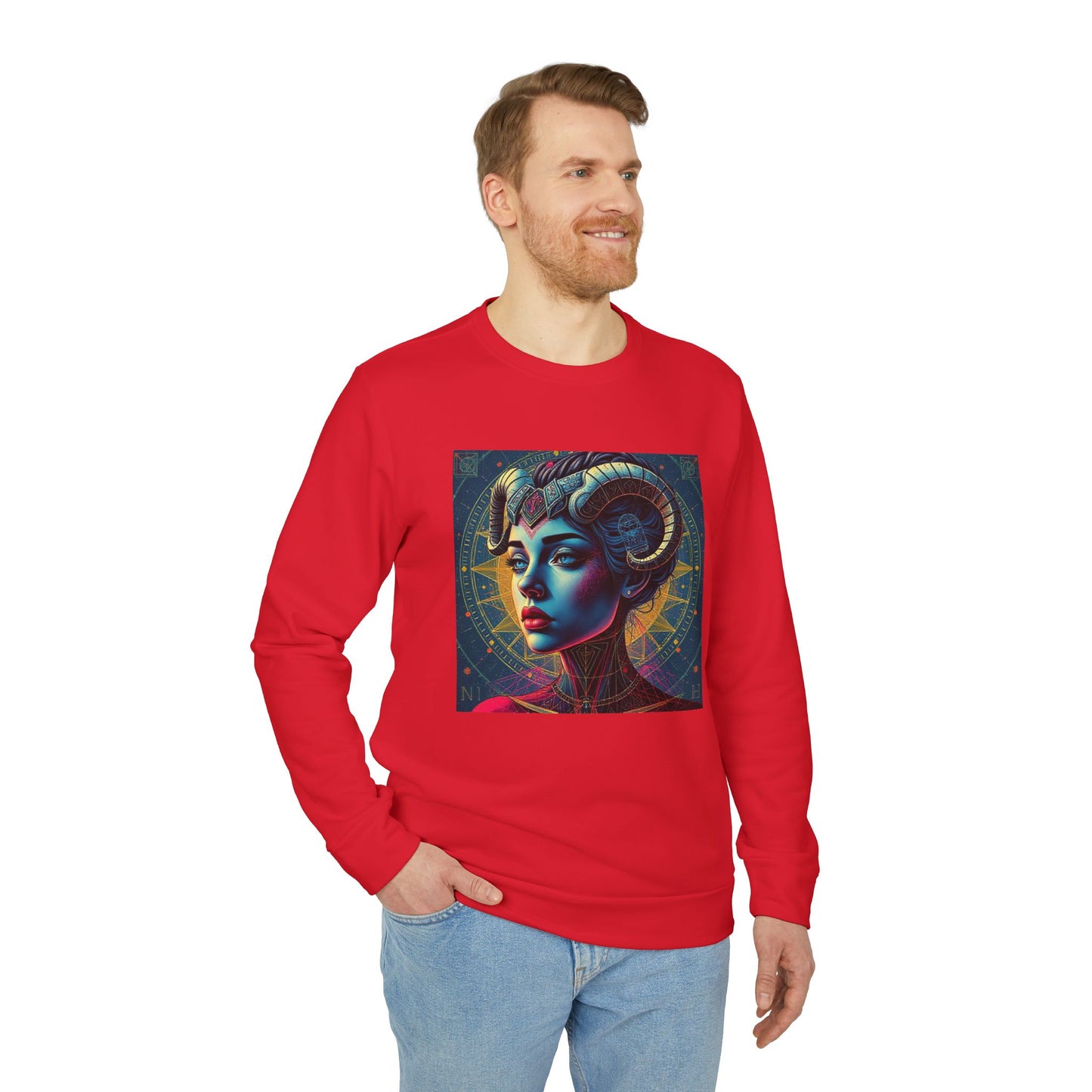 Adidas, Unisex Fleece Crewneck Sweatshirt, Aries, Pop Art, Zodiac