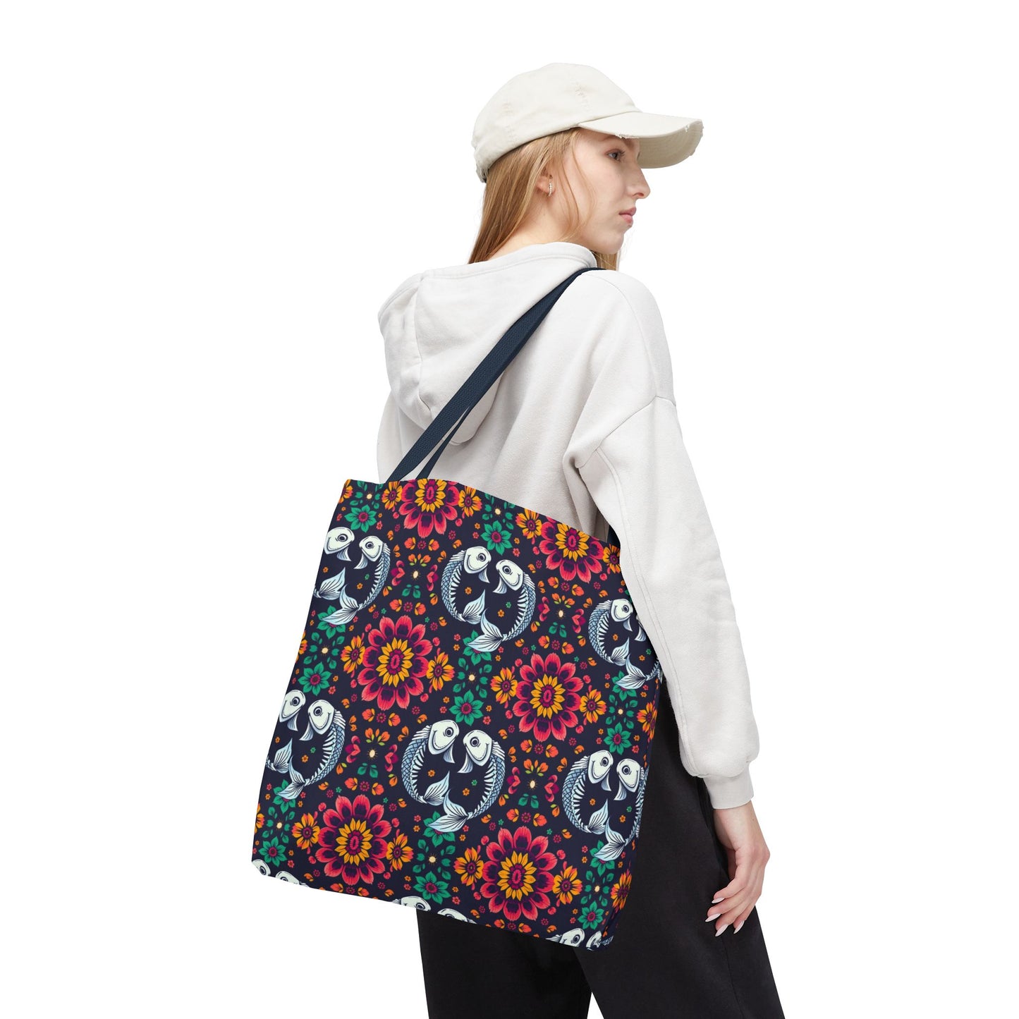 Tote Bag (AOP), Pisces, Zodiac v1, Flower Pattern