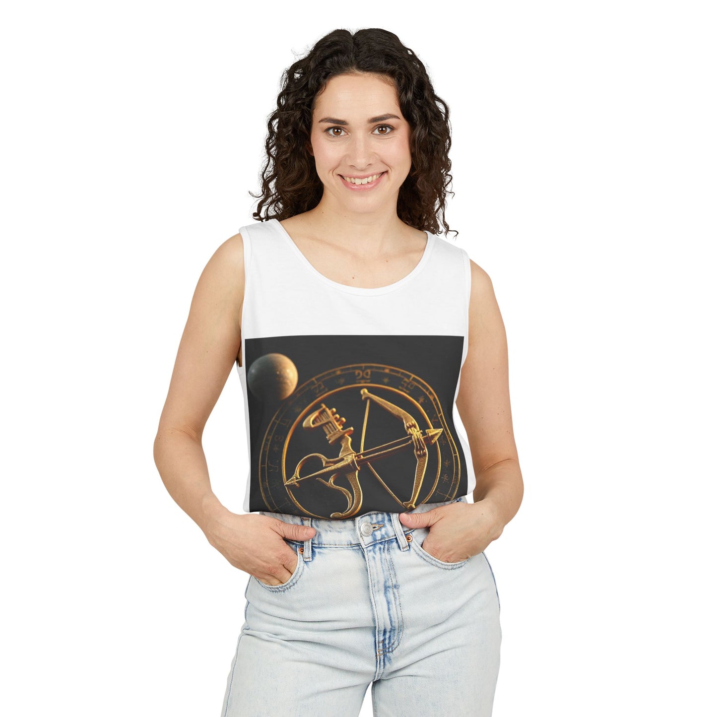Unisex Garment-Dyed, Tank Top, Sagittarius Design, Planet Symbol v1, 100% US cotton