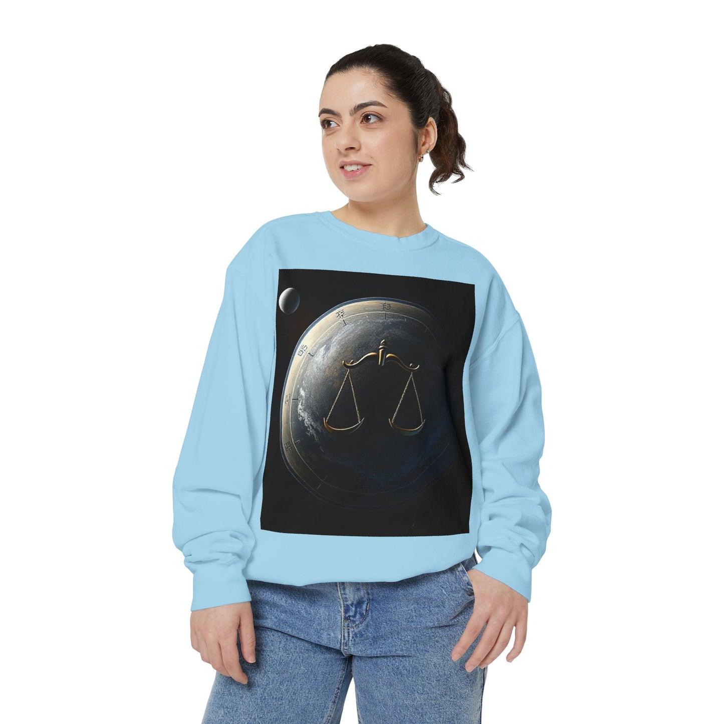 Garment-Dyed Sweatshirt, Unisex, Space Animal Design, Libra