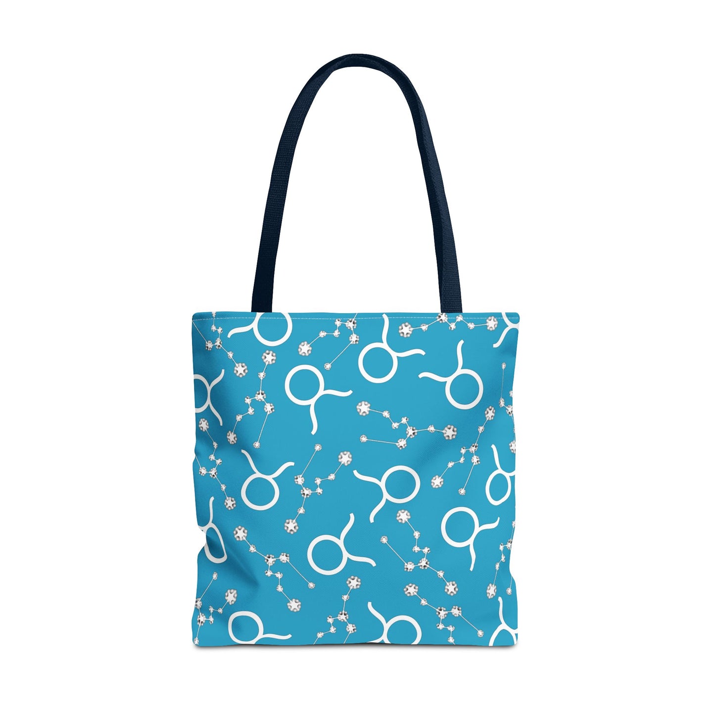 Tote Bag, Taurus Zodiac Sign, AOP, (Turquoise, White)