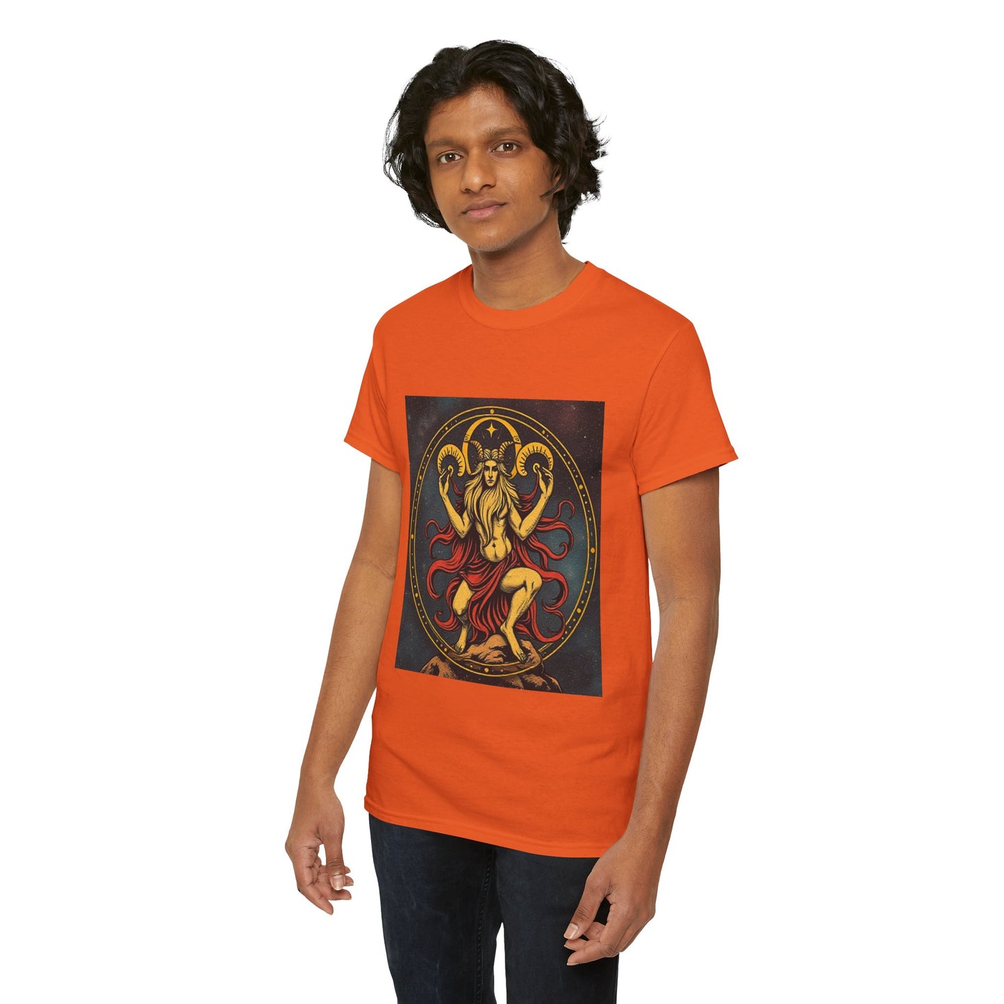 Unisex Heavy Cotton T-Shirt, Aries God 3v, Zodiac Design